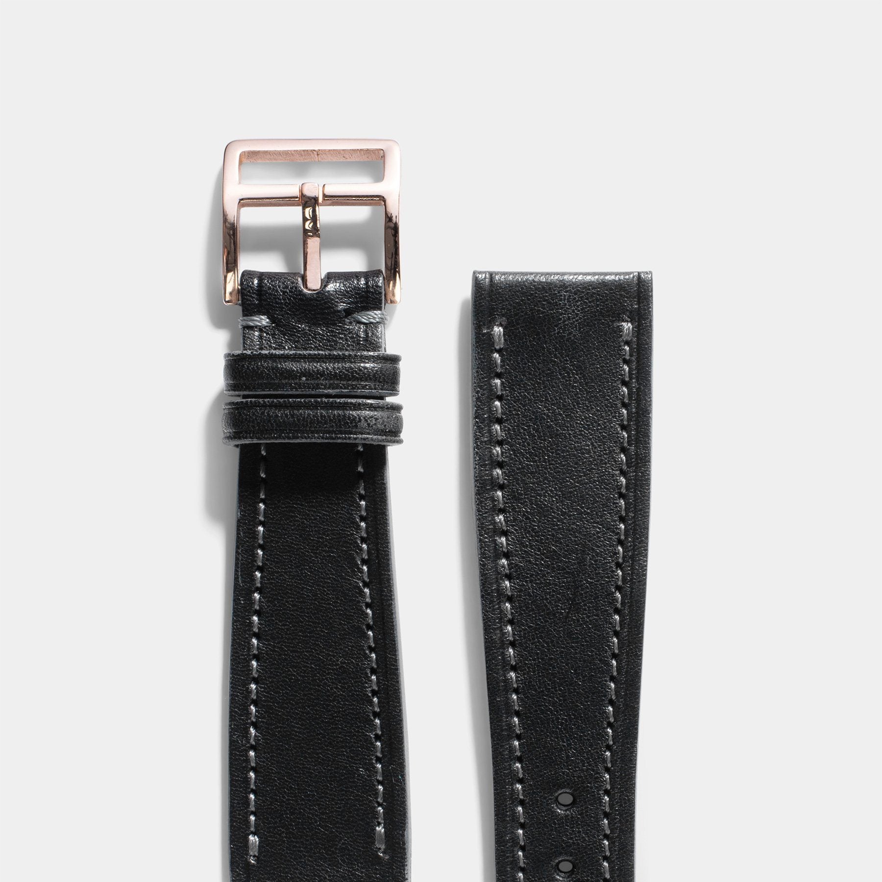 Café Noir Black Leather Watch Strap - Rose Gold buckle