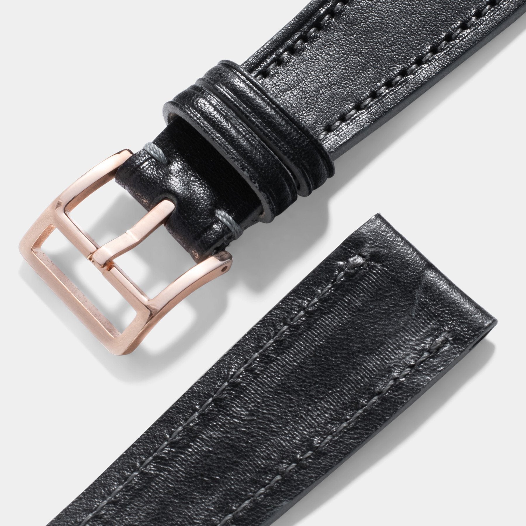 Café Noir Black Leather Watch Strap - Rose Gold buckle