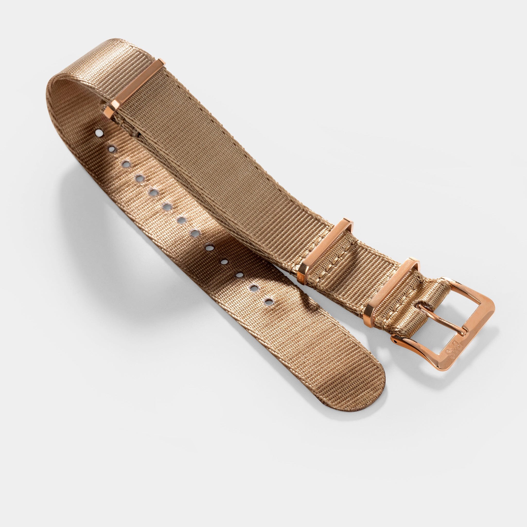 Deluxe Nylon Nato Watch Strap Coyote Brown - Rose Gold