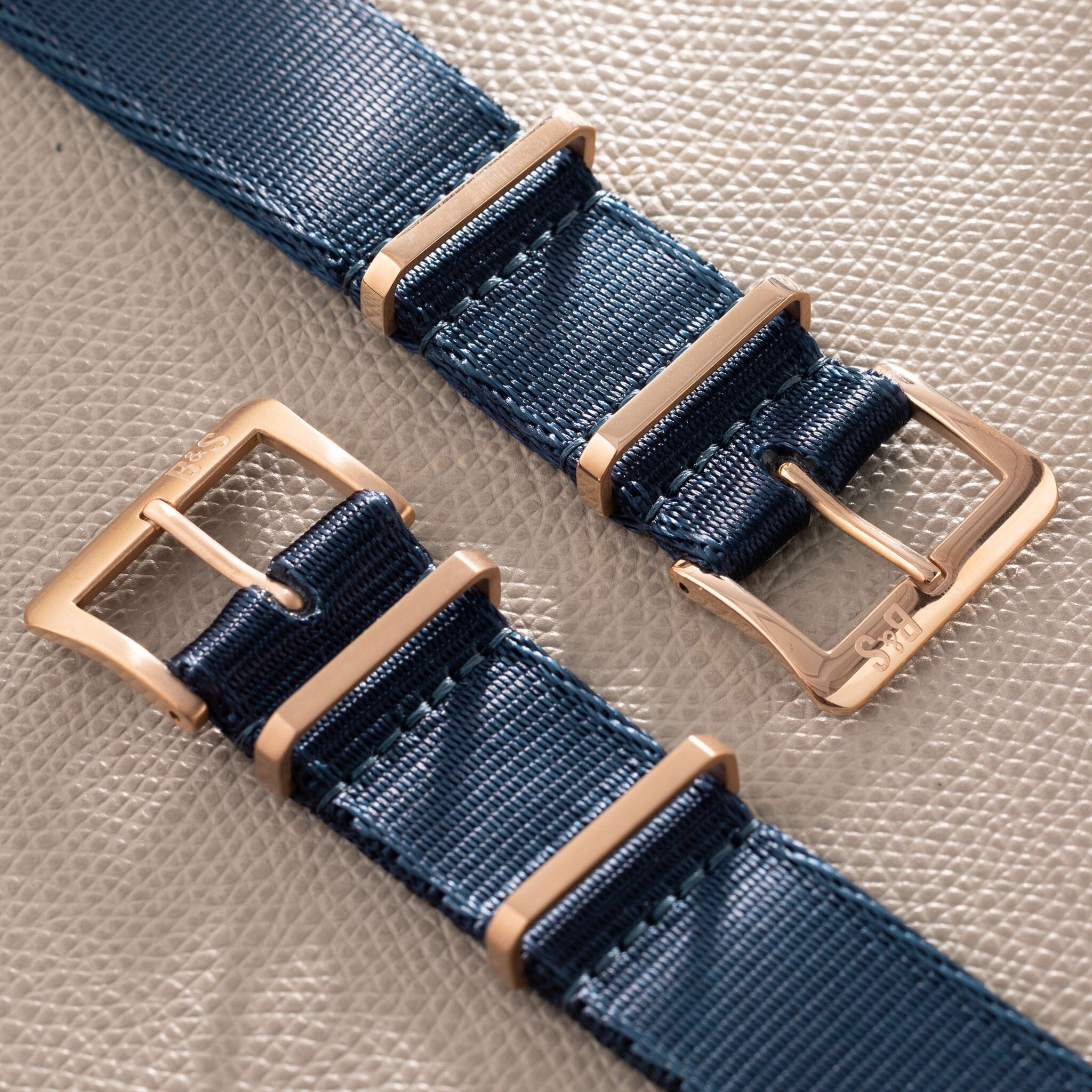 Deluxe Nylon Nato Watch Strap Navy Blue - Rose Gold Brushed