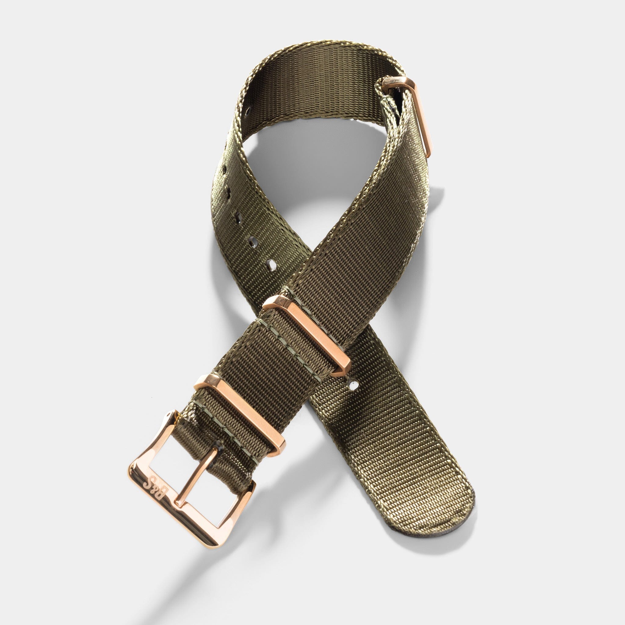 Deluxe Nylon Nato Watch Strap Olive Drab Green - Rose Gold