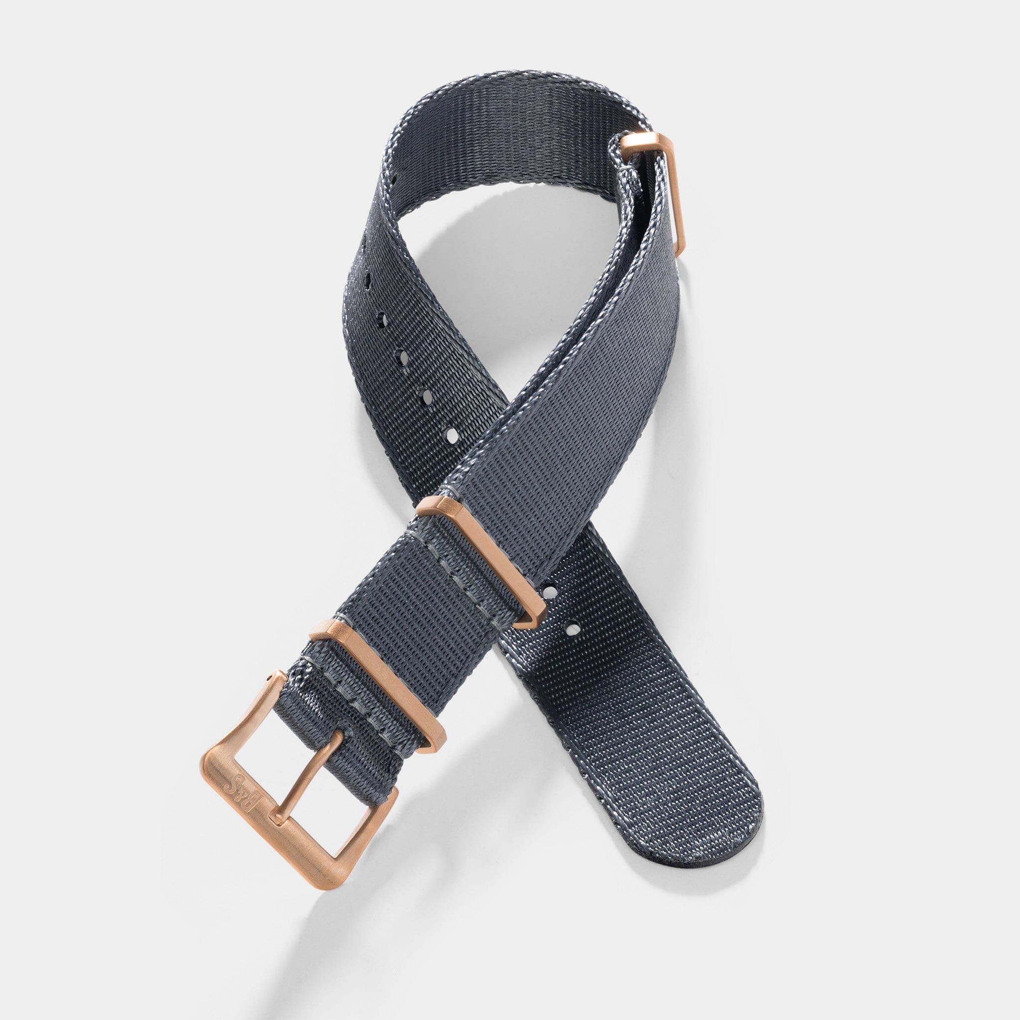 Deluxe Nylon Nato Watch Strap Pure Grey - Rose Gold Brushed