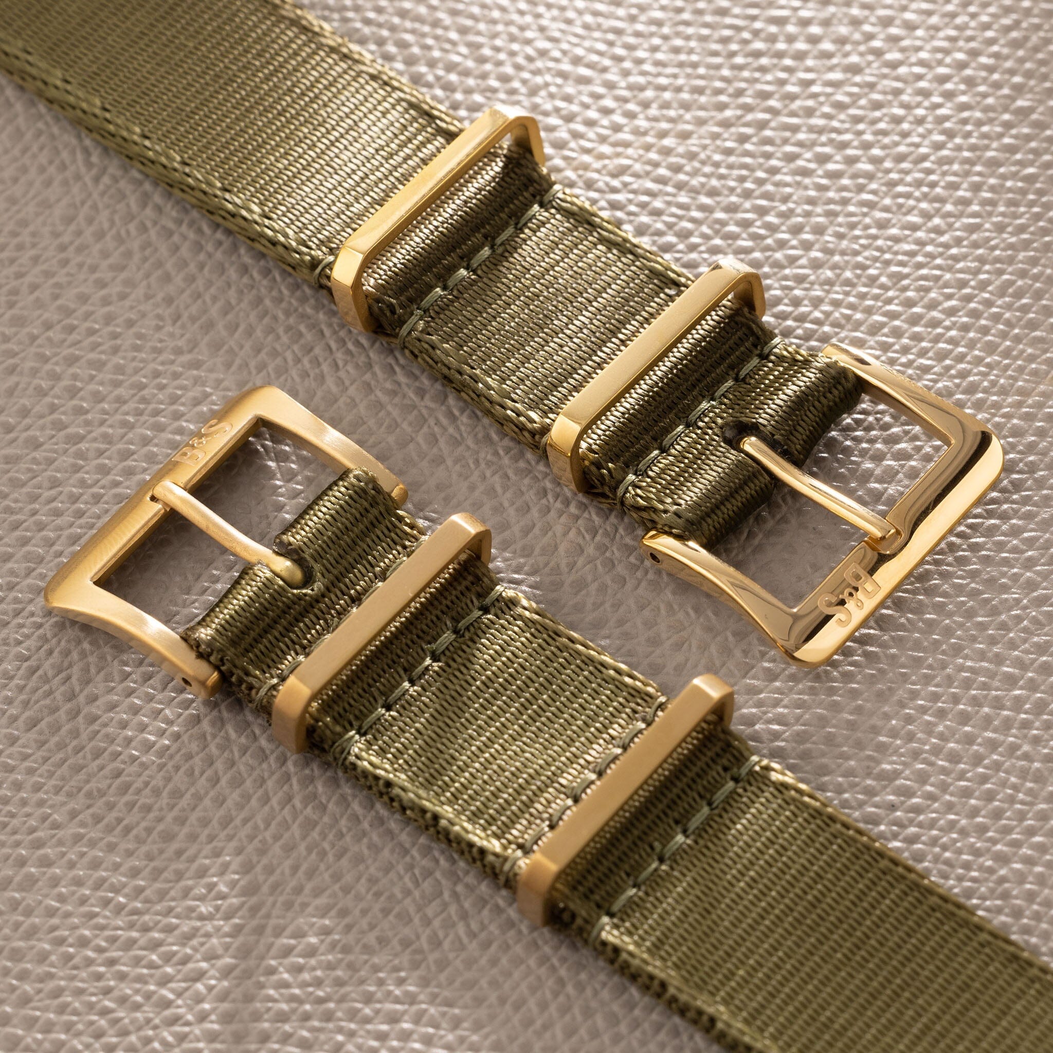 Deluxe Nylon Nato Watch Strap Olive Drab Green - Gold