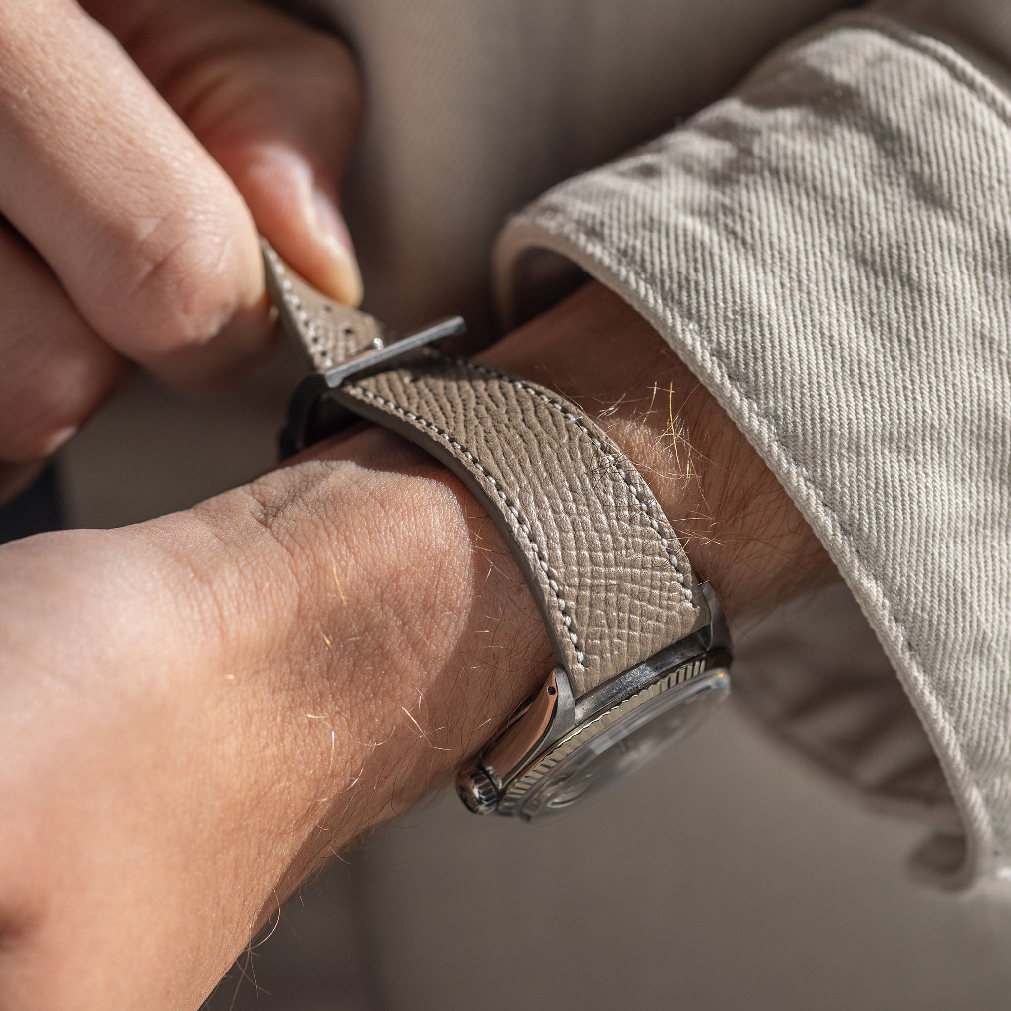 Epsom Taupe Grey Leather Watch Strap