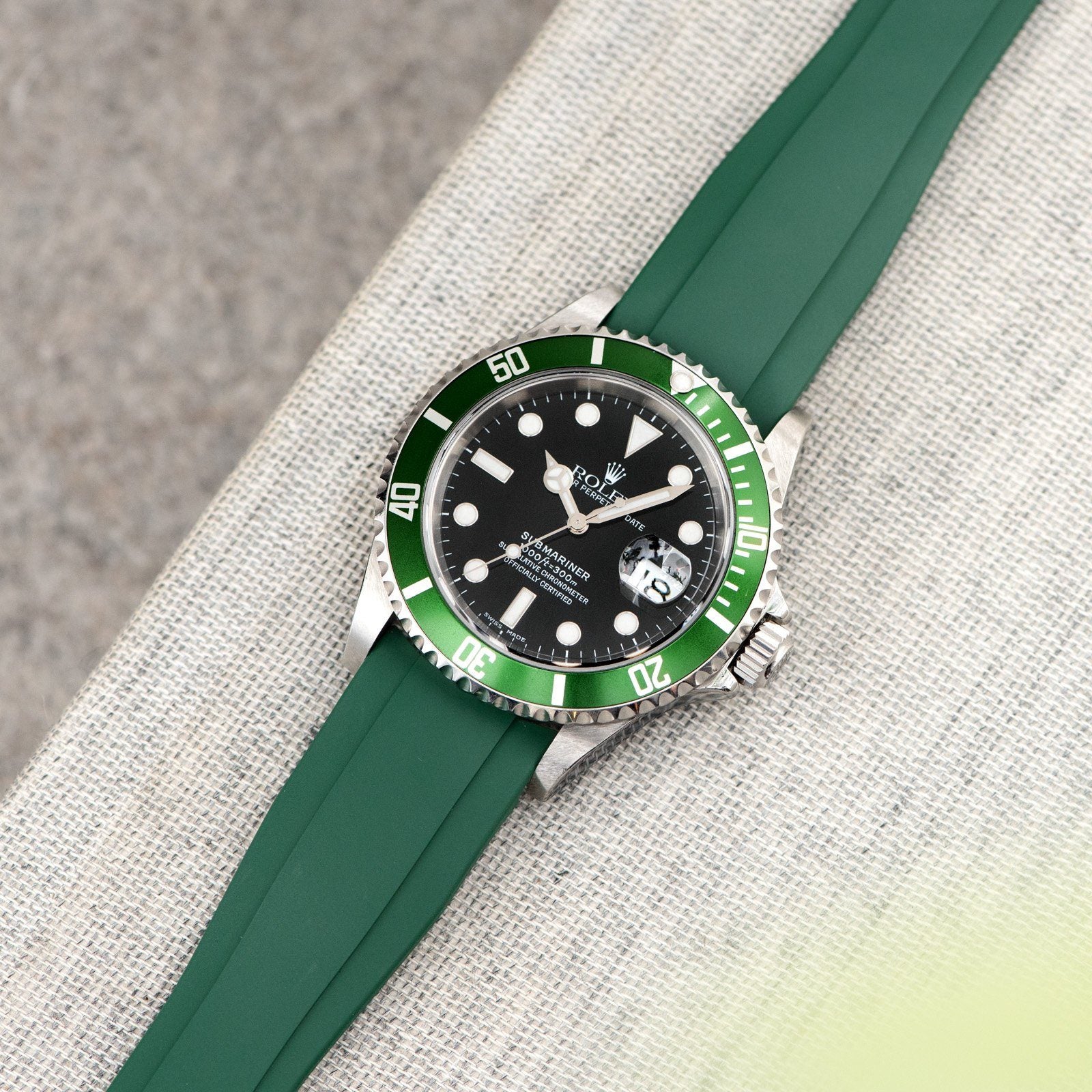 Everest Curved End Green Rubber Strap - ONLY For Modern Rolex With Deployant Clasp