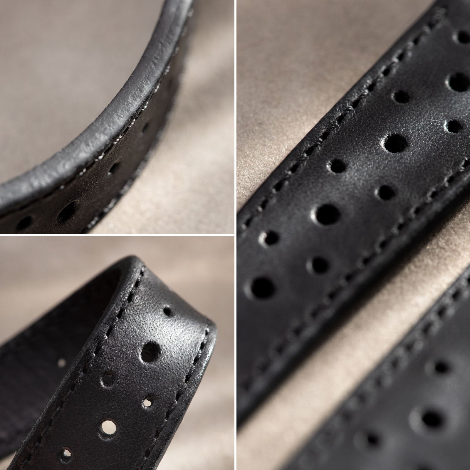 Racing Black Leather Watch Strap