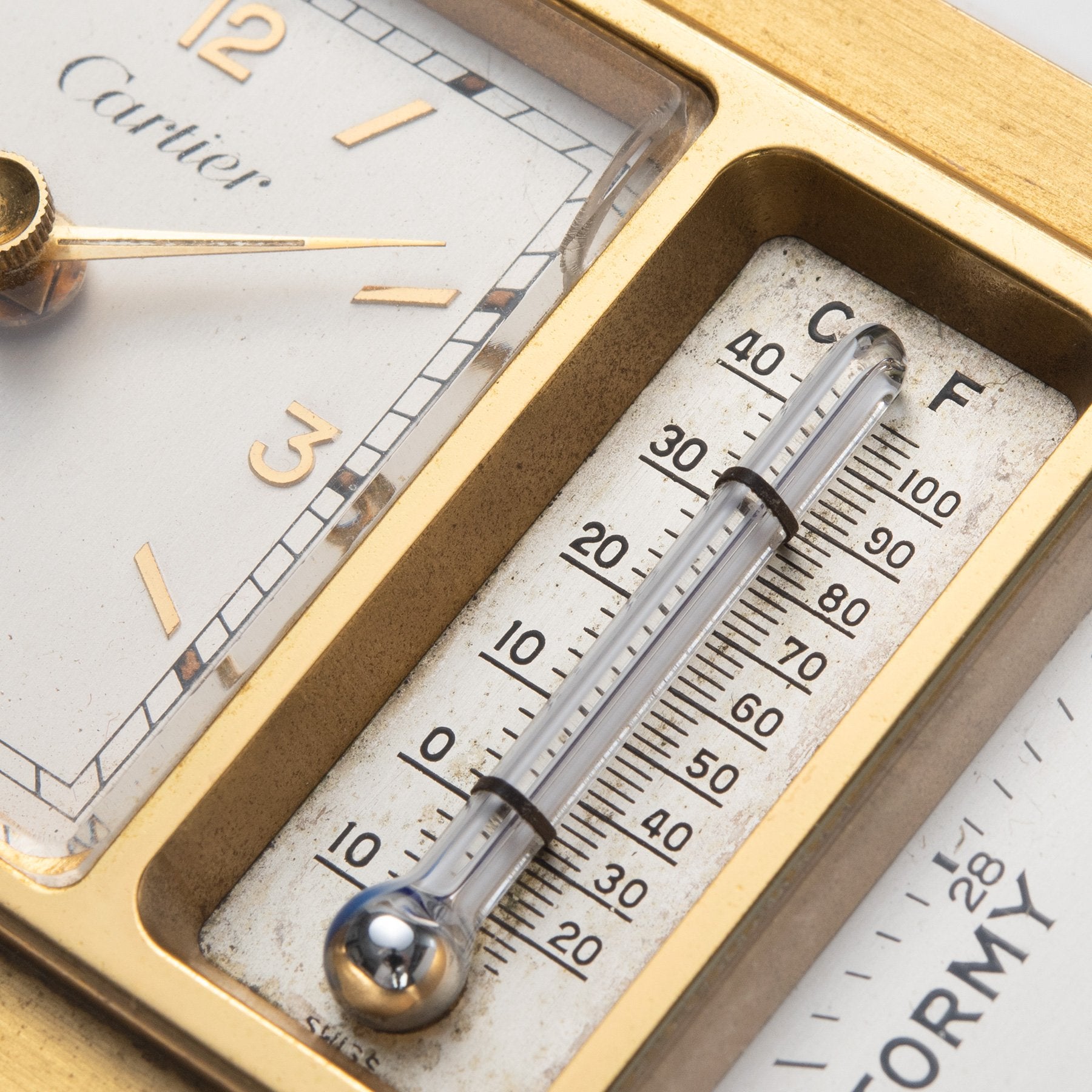 1960s Cartier Gilt Brass Desk Alarm Clock and Weather Station
