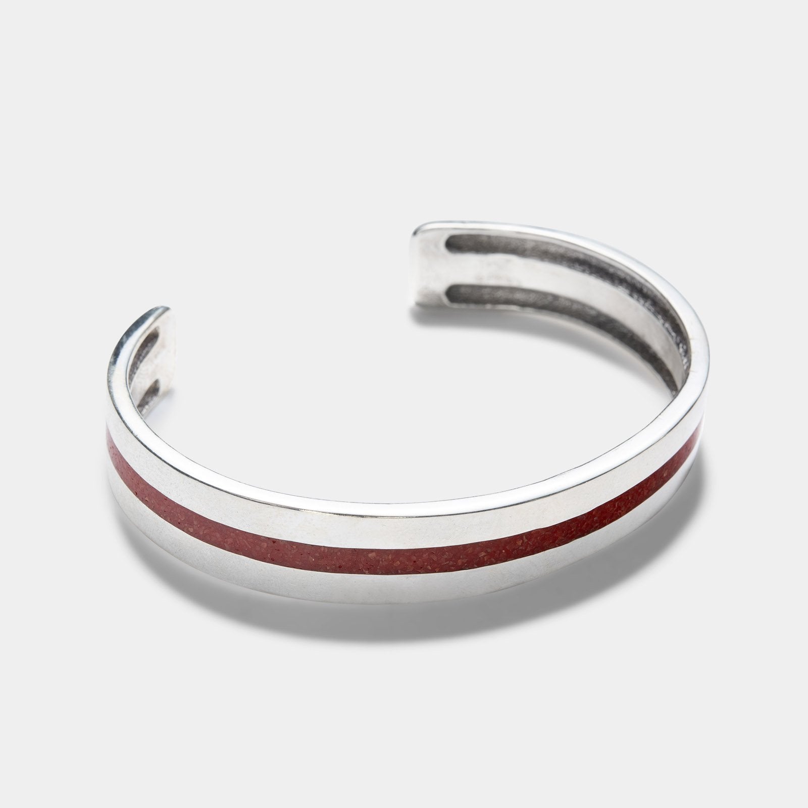 Navajo Red Coral Chip Inlay Silver Cuff