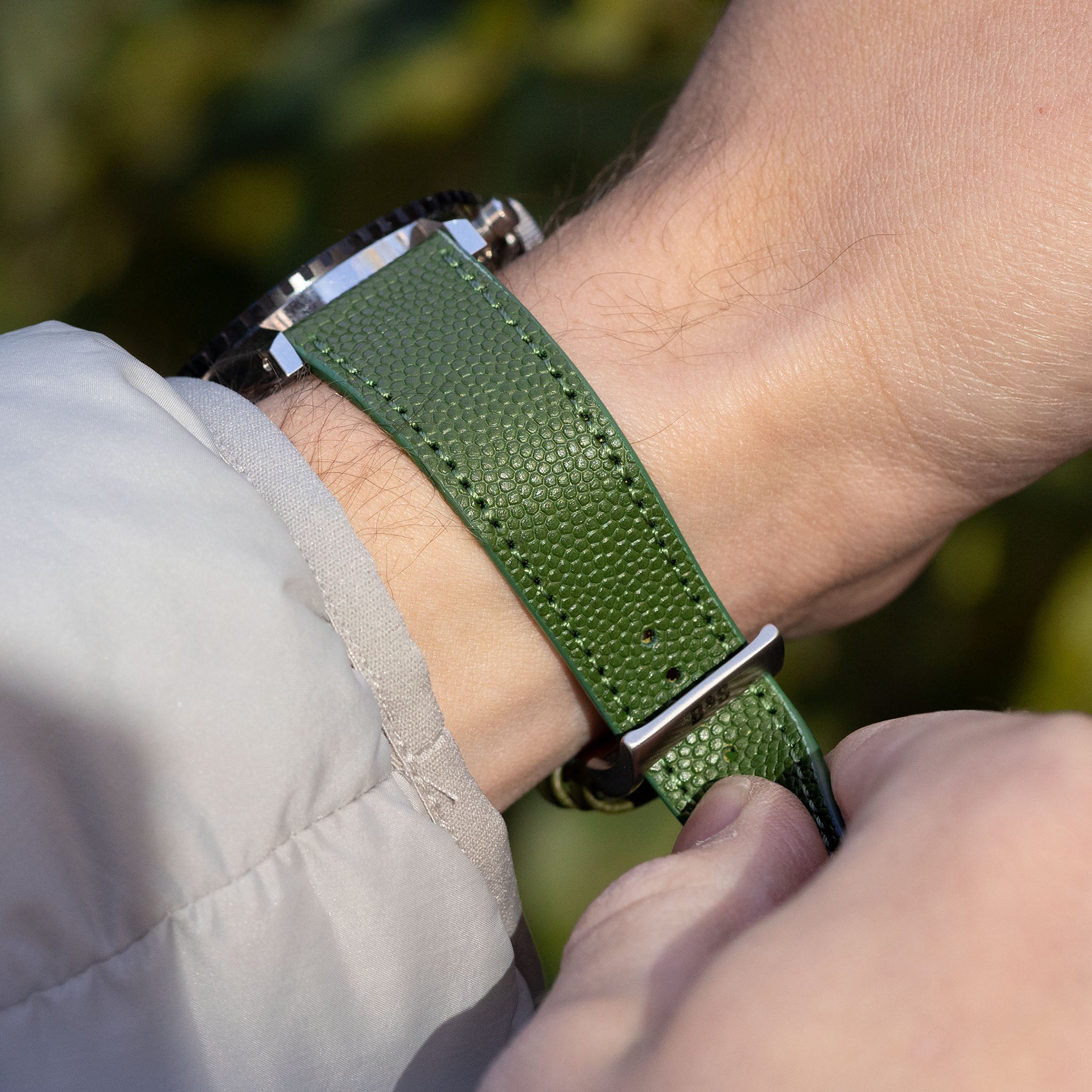 Pebbled Green Tonal Leather Watch Strap
