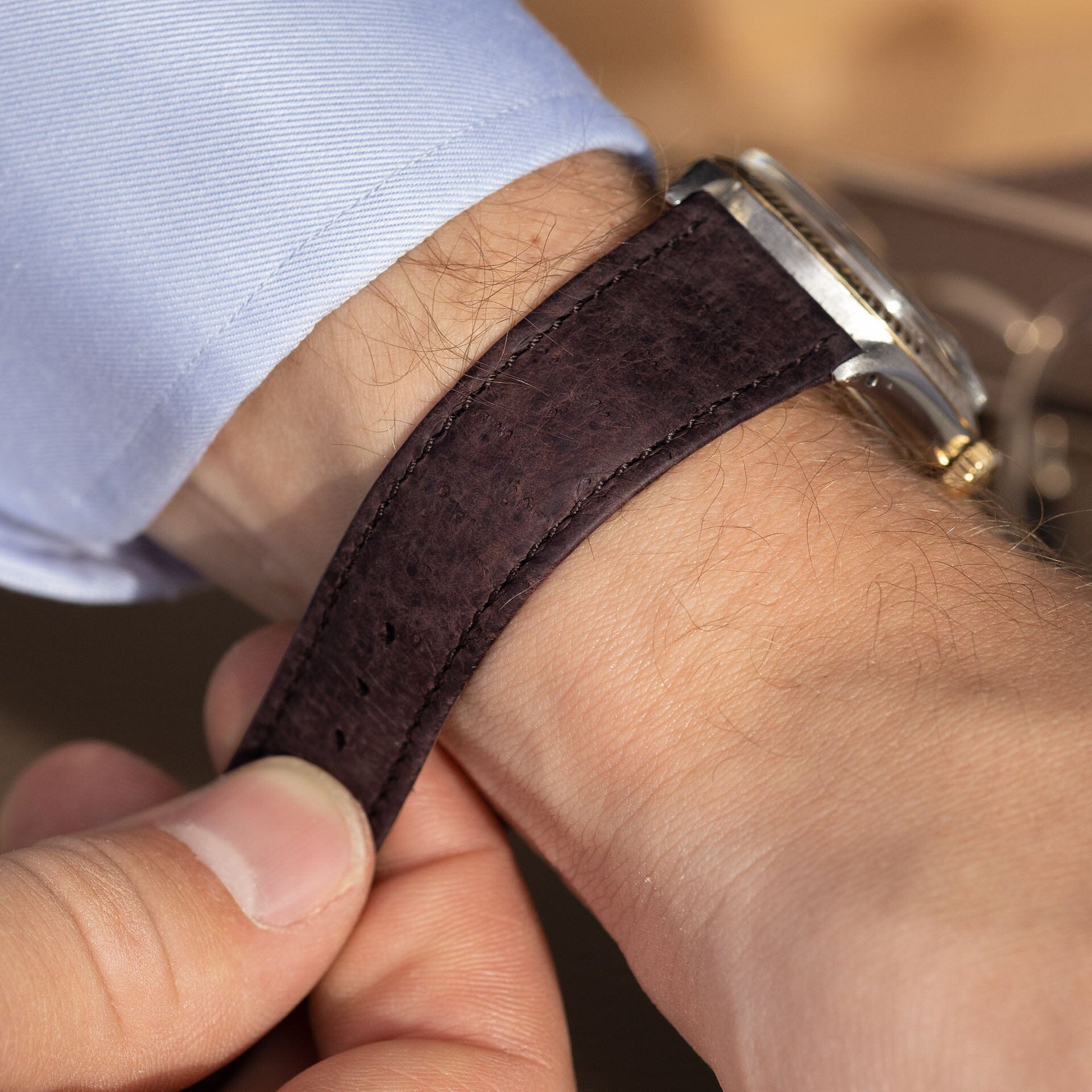 Slim Peccary Dark Brown Leather Watch Strap - Change It