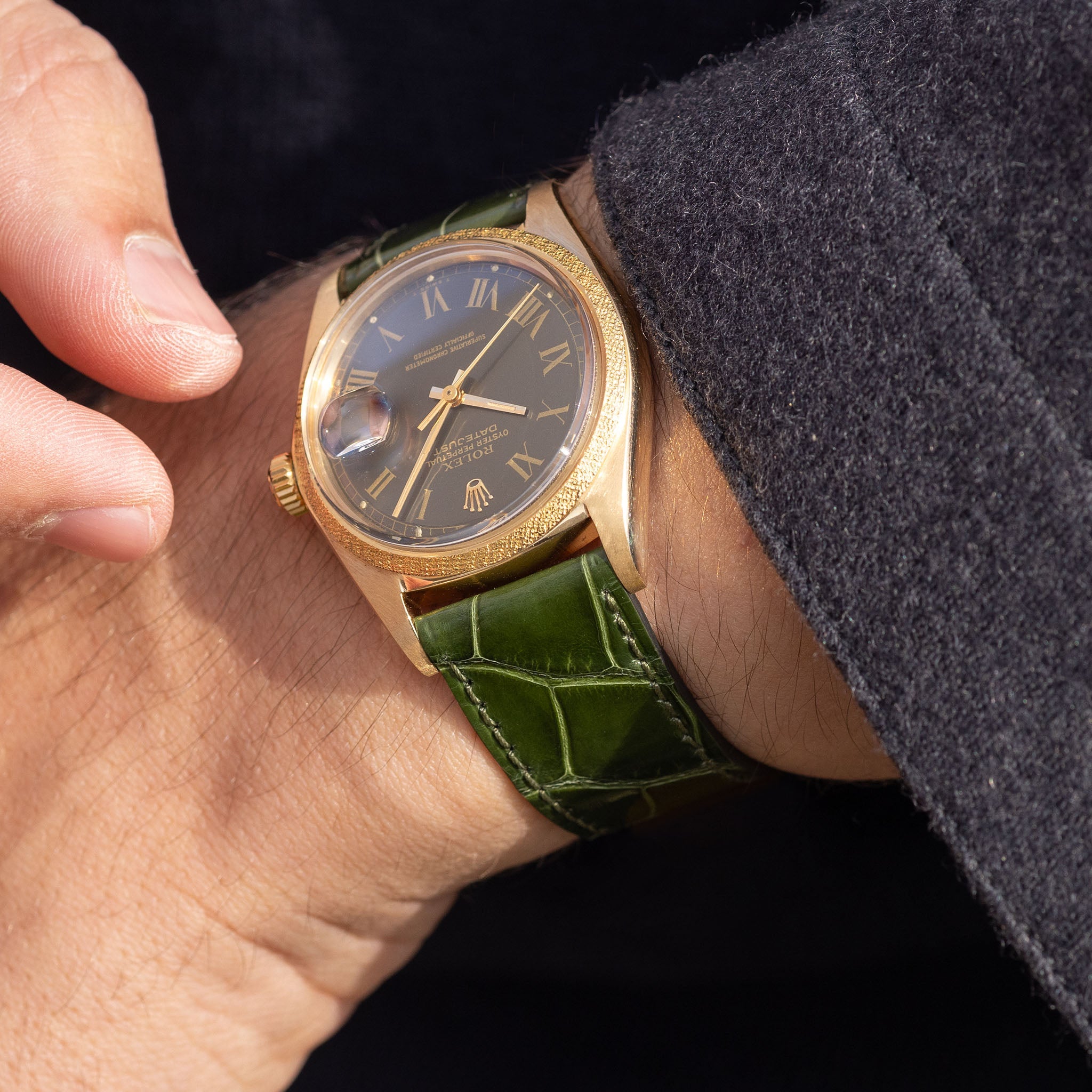 Rolex Datejust Morellis with Premium green Alligator Leather Watch Strap