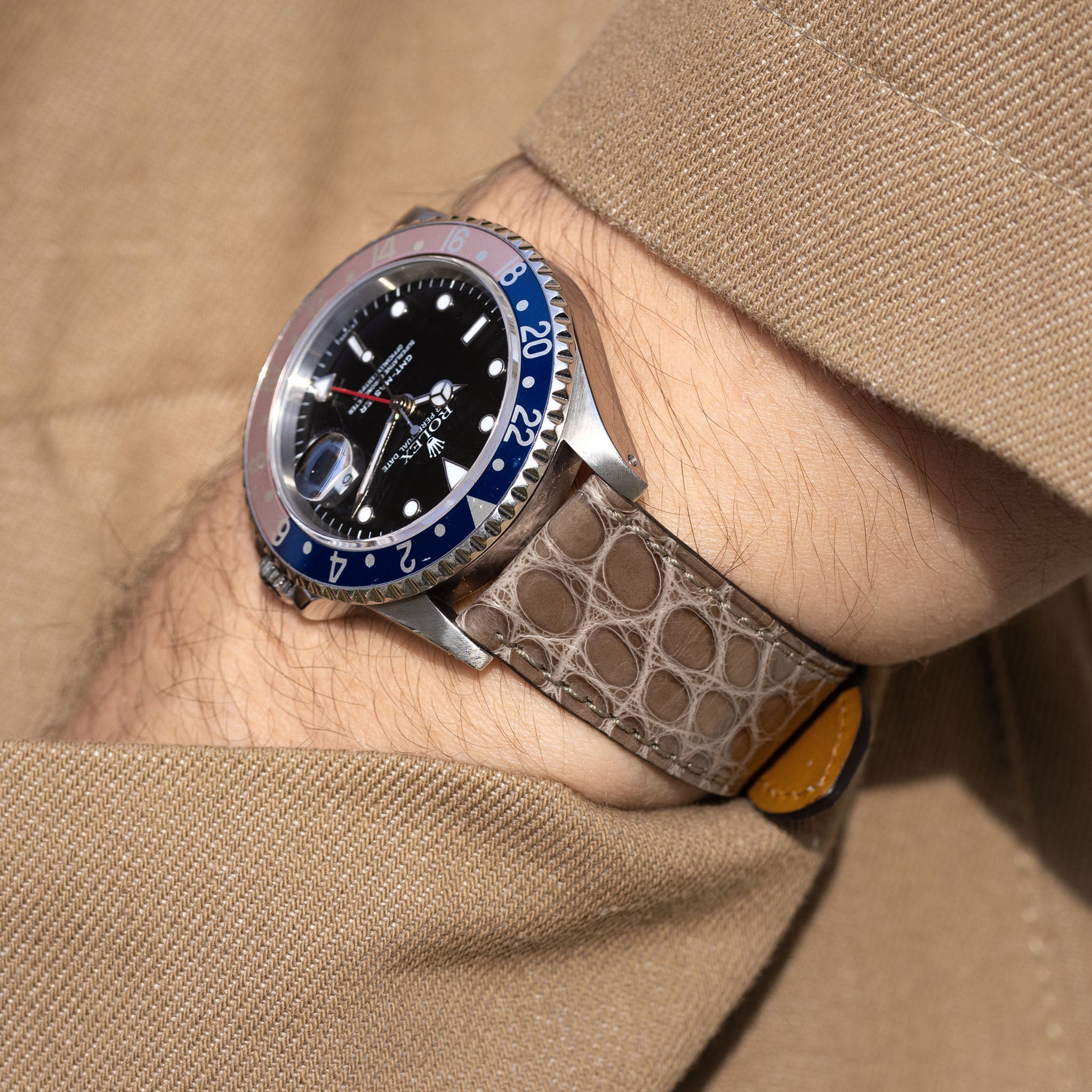 Rolex GMT 16700 with grey Alligator Leather Watch Strap