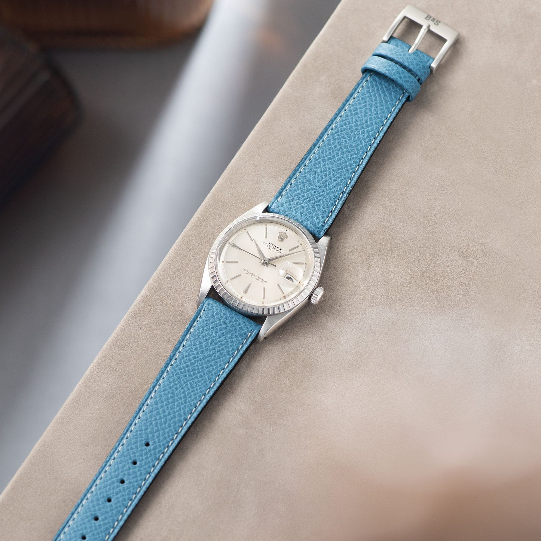 Sellier Ciel Blue Leather Watch Strap