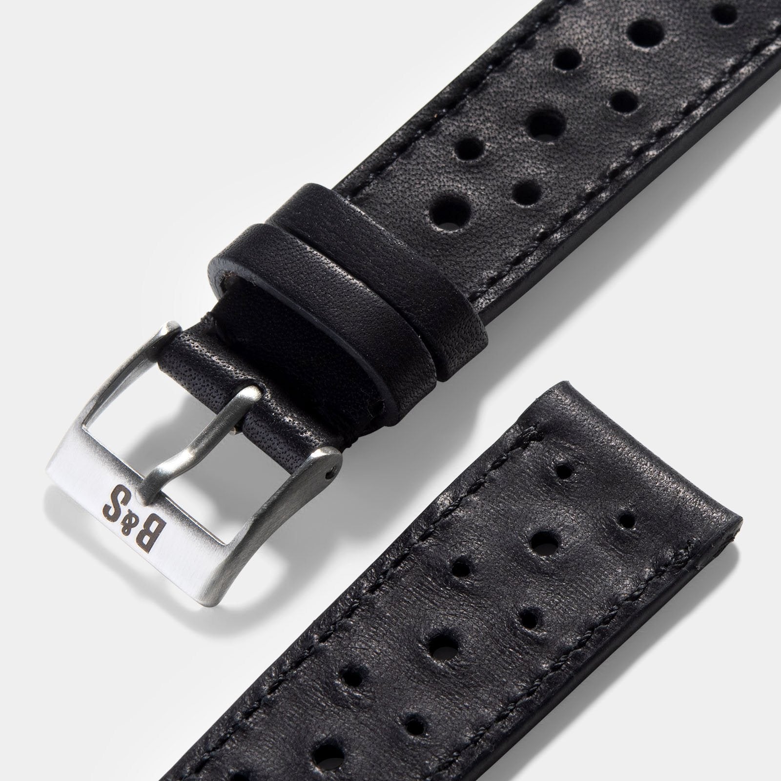Racing Black Leather Watch Strap