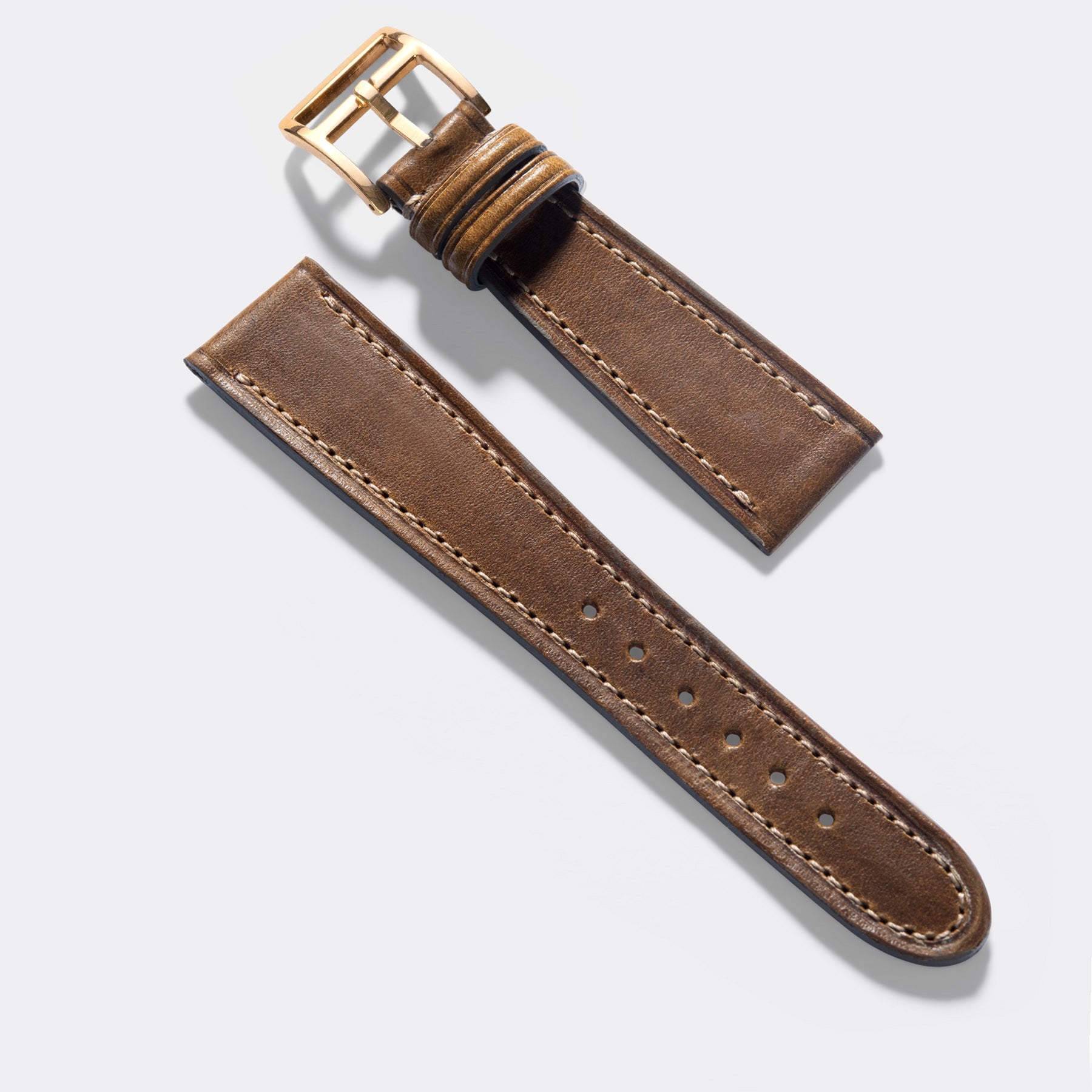 Crème De Marrons Brown Leather Watch Strap - Gold buckle