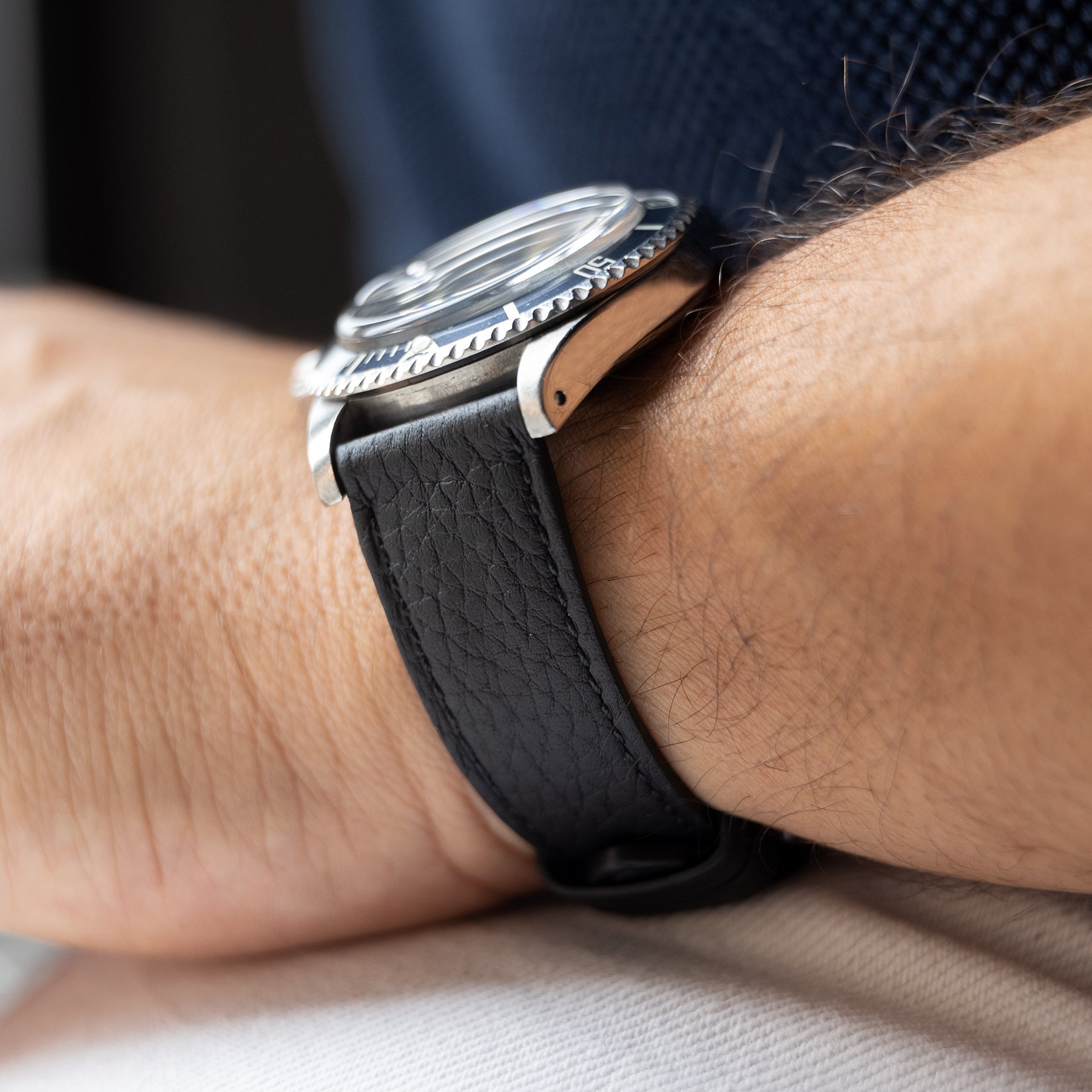 Taurillon Black Thin Leather Watch Strap