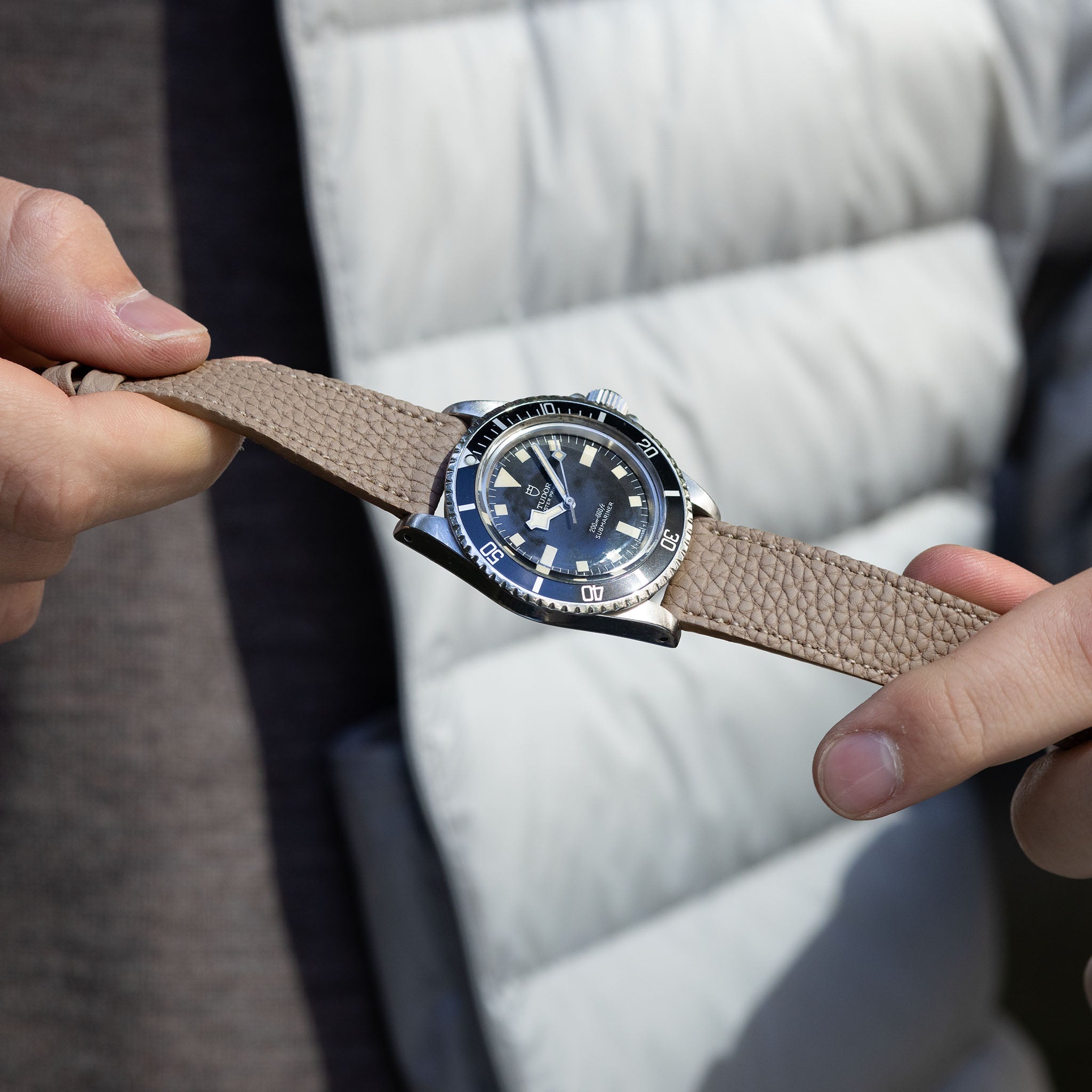 Togo Taupe Grey Tonal Leather Watch Strap