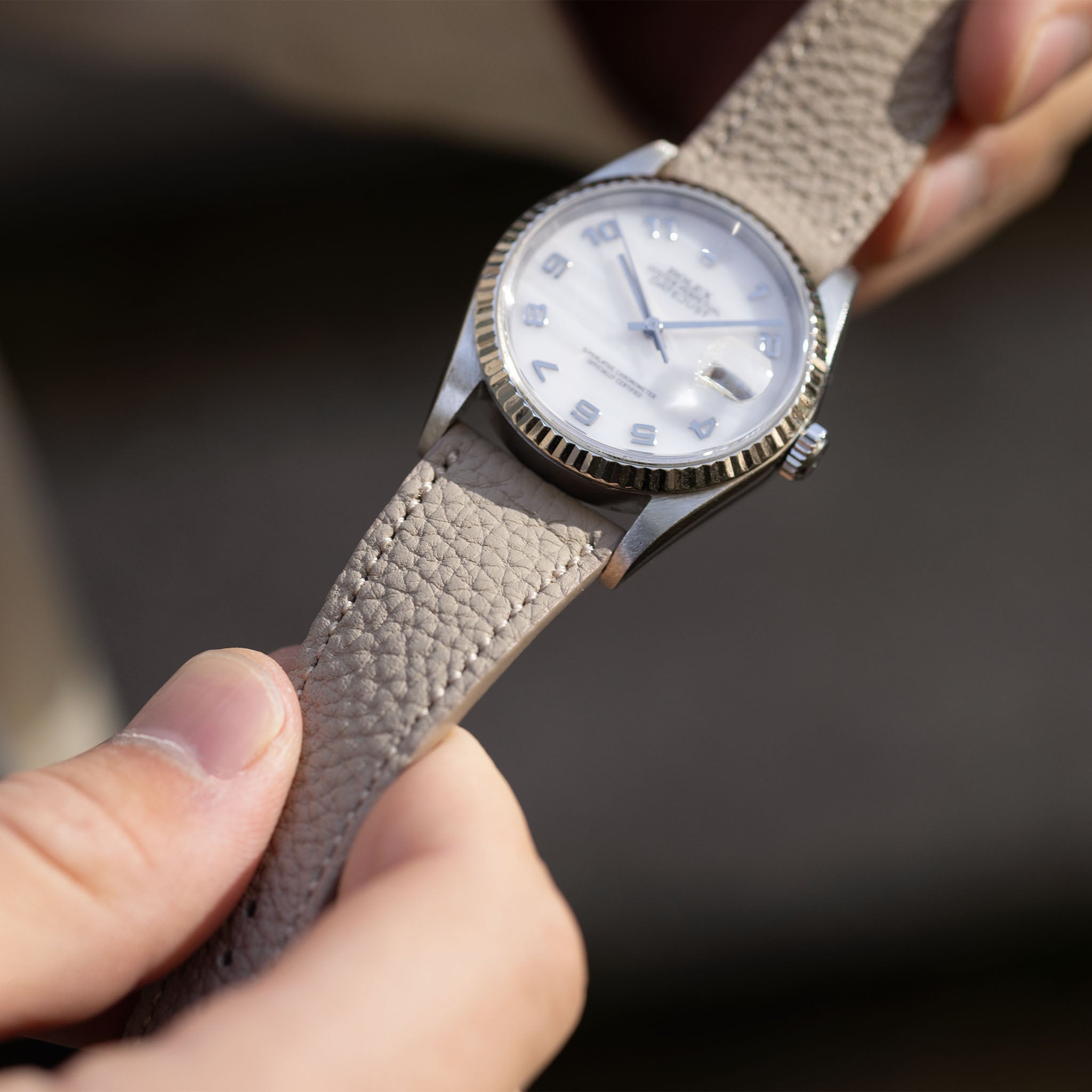 Togo Light Grey Tonal Leather Watch Strap