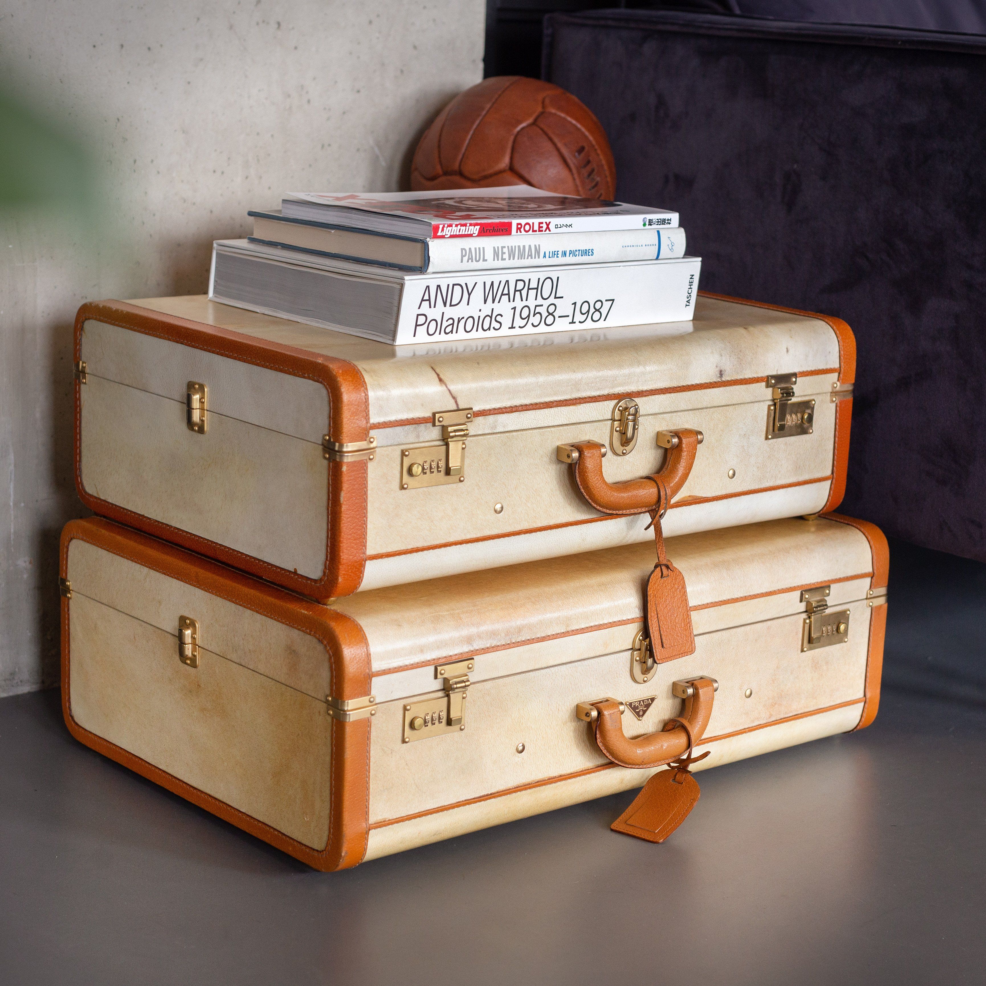 Vintage Pair of Prada Pergamena Hard Suitcases with Provenance