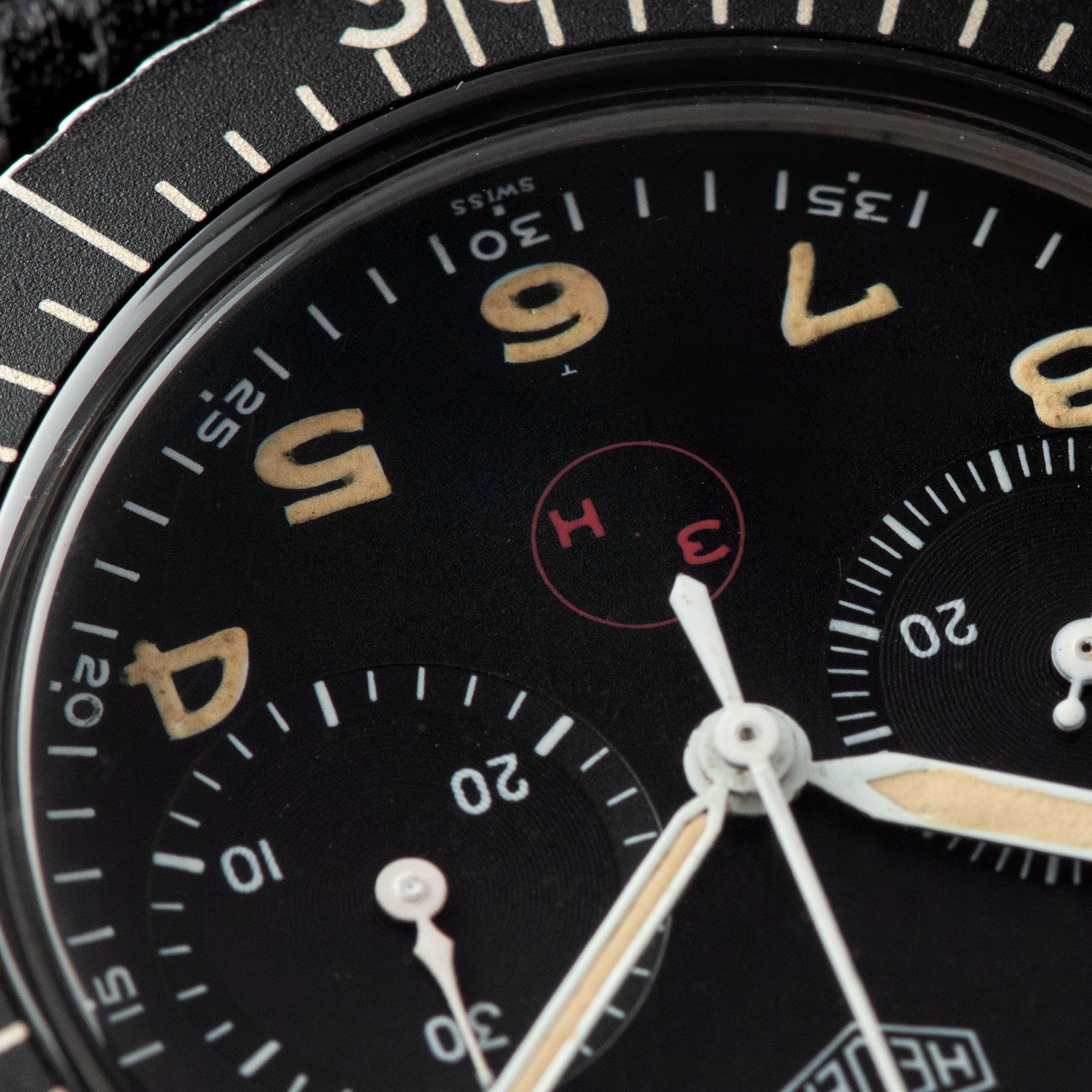 Heuer Chronograph German Issued Flyback Chrono 1550SG with Tritium (3H) bold arabic hour markers