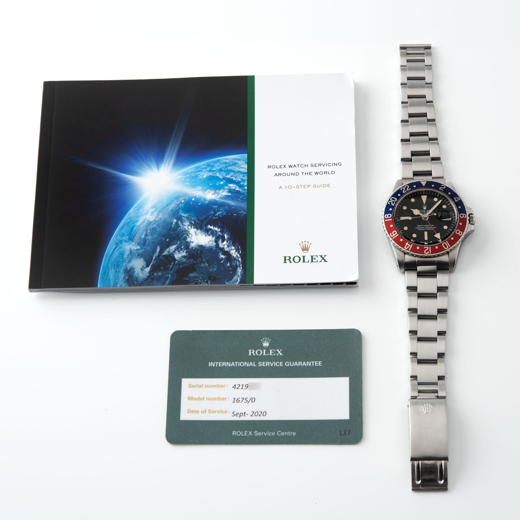 Rolex 1675 Mk3 Radial Dial GMT Master with September 2020 Rolex service papers