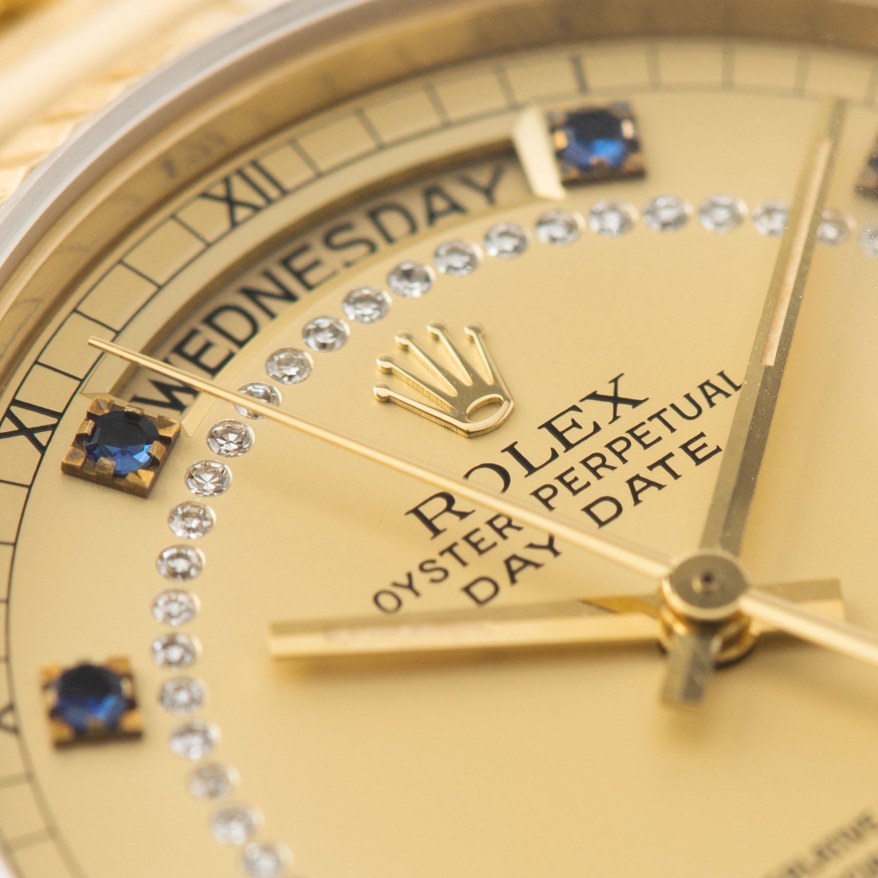 Rolex Day-Date Reference 18038 Blue Sapphire String Dial with diamonds and sapphire hours