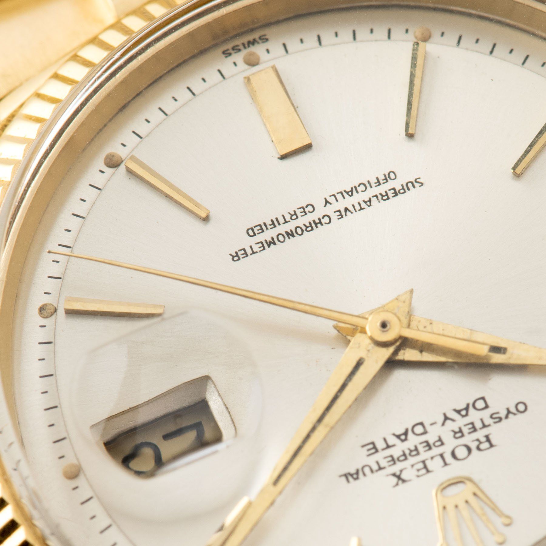 Rolex Day-Date Silver sunburst Swiss Only Dial Yellow Gold 1803