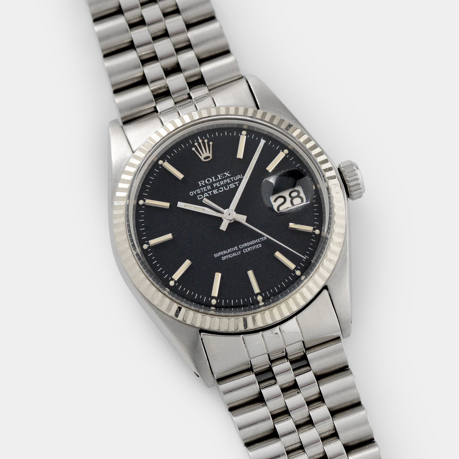 Rolex Datejust Reference Black Marble Dial 1601 with White gold fluted bezel