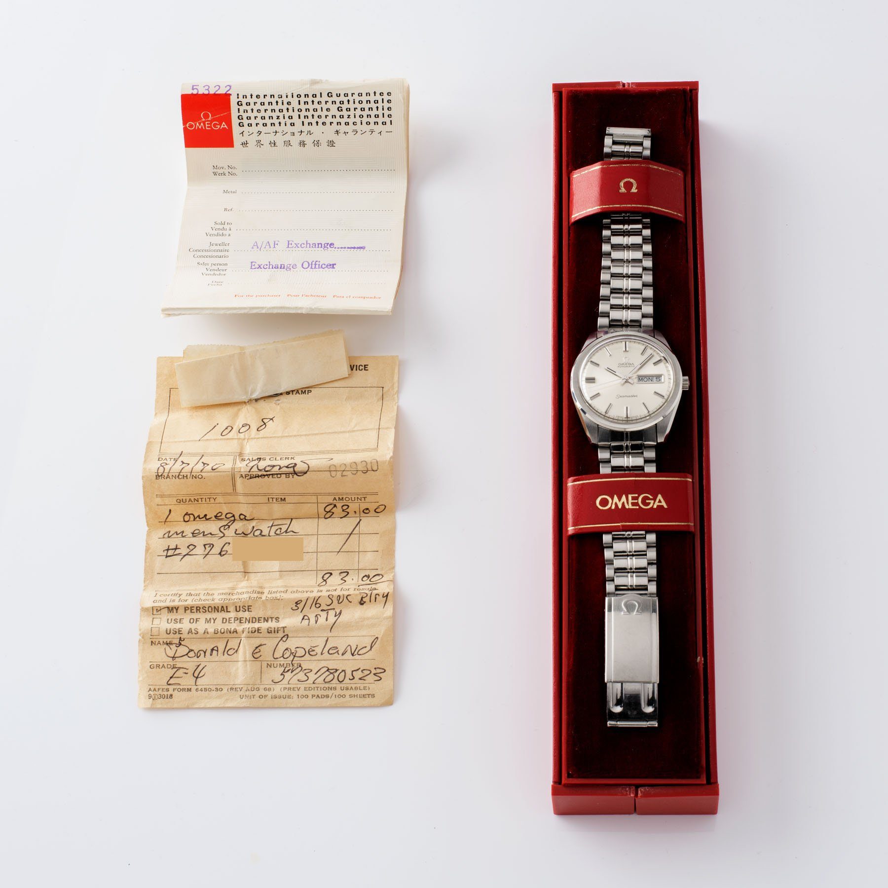 Omega Seamaster Dress Watch Ref 166 032 with Box and papers with military provenance