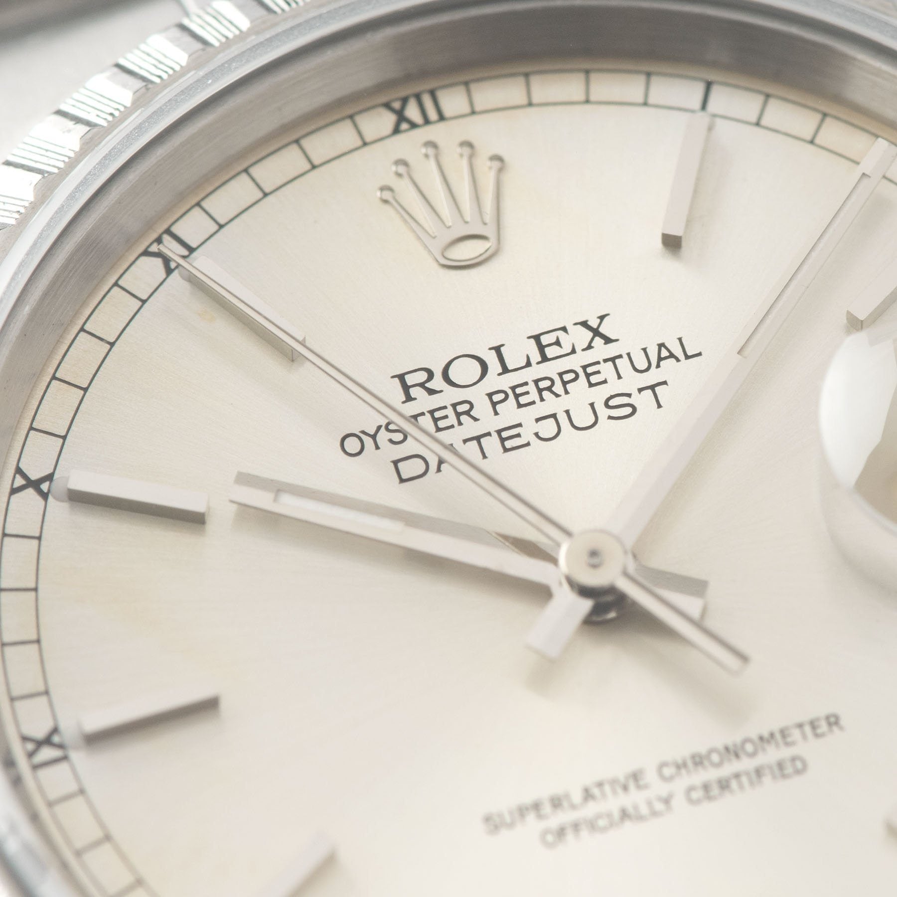 Rolex Datejust Silver Soleil Dial 16220 with Roman numeral track