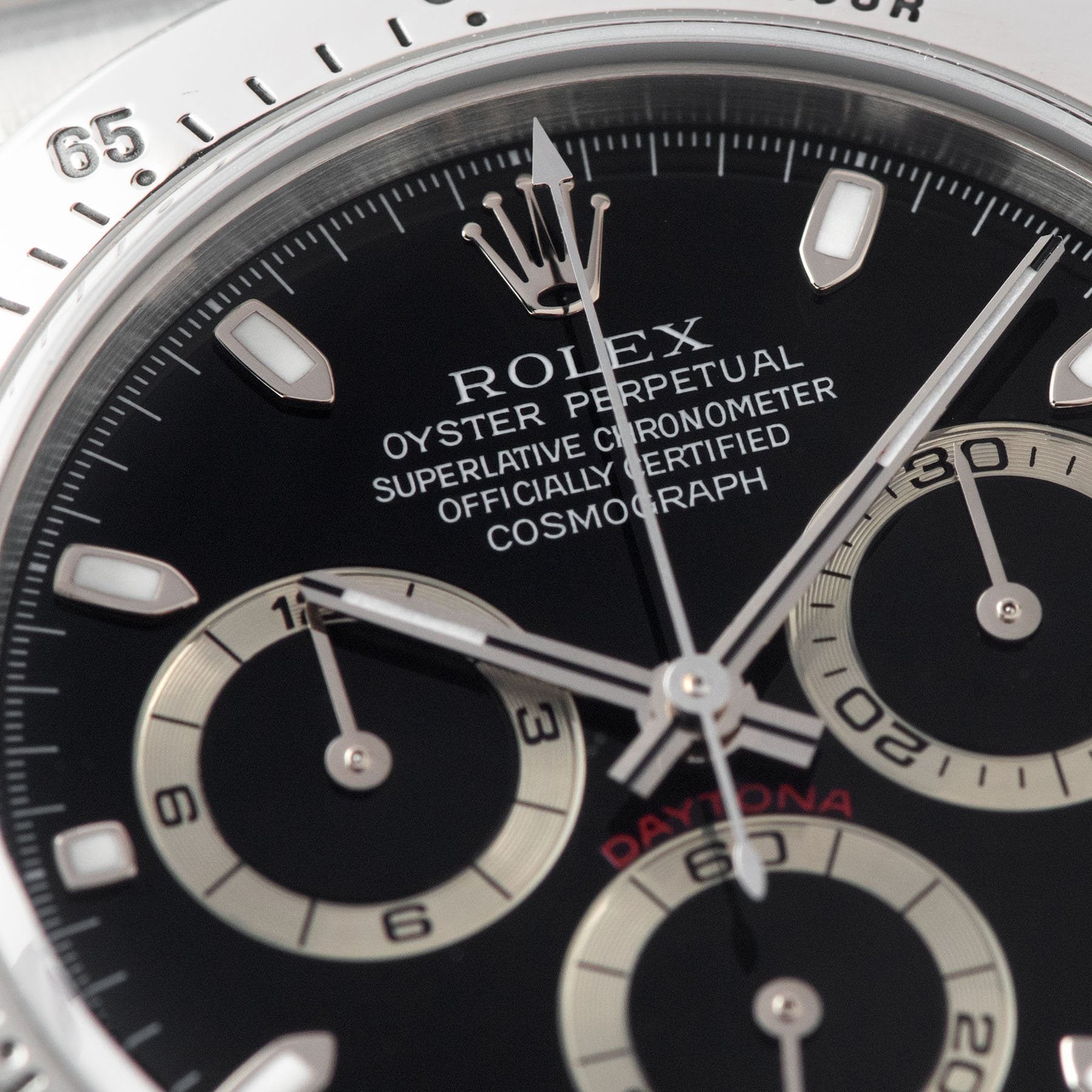 Rolex Daytona Steel 116520 Black Dial Box and Papers set  dial detail