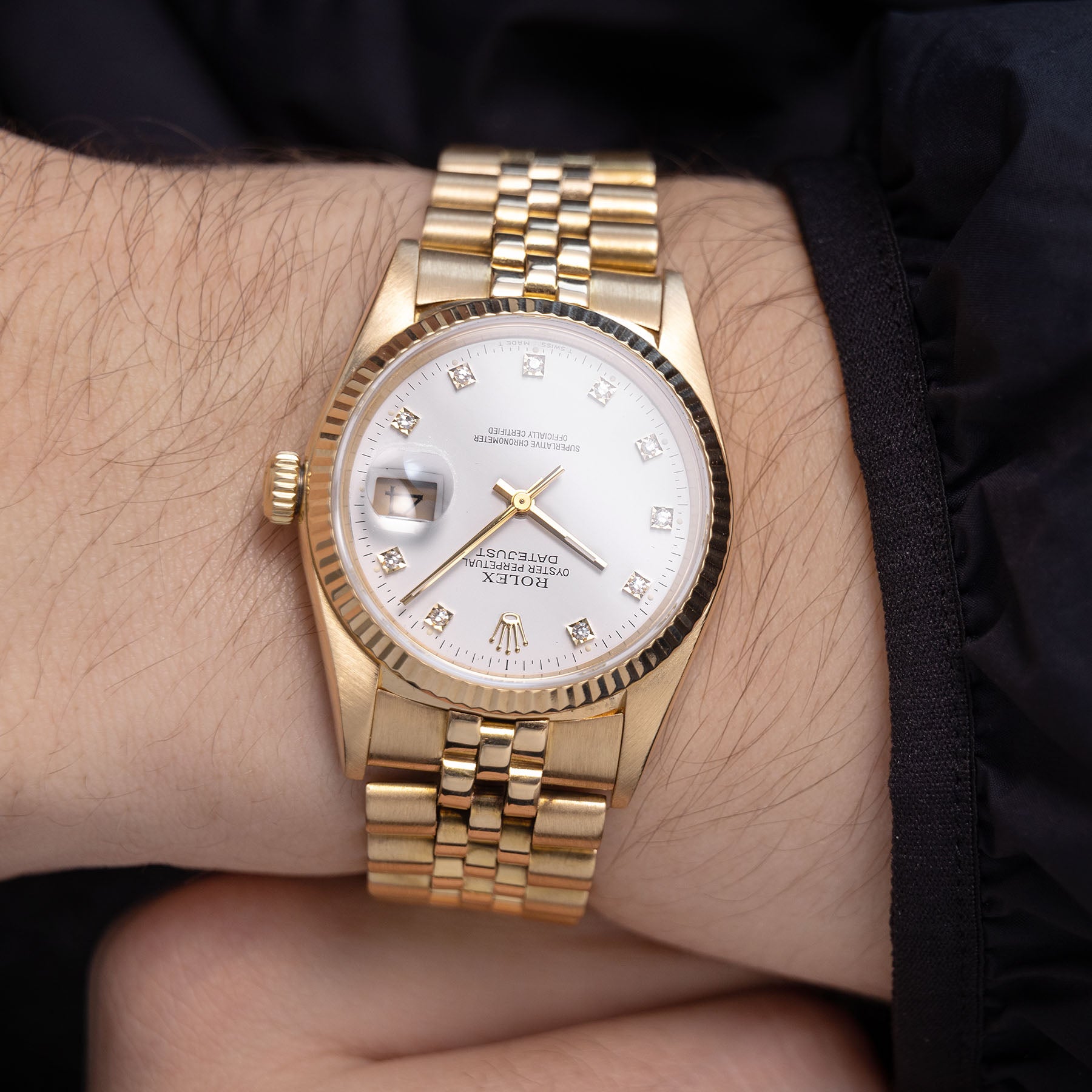 Rolex Datejust Yellow Gold White Diamond Hours Dial 16018