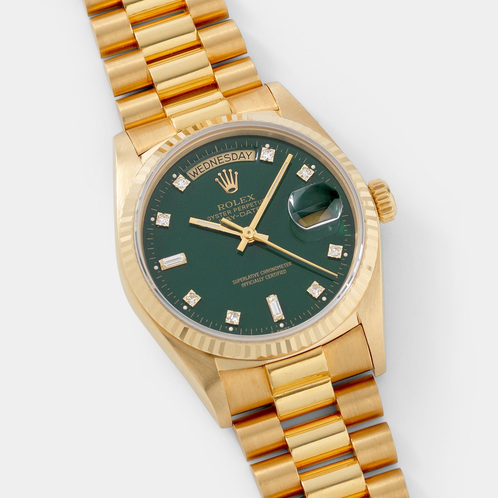 Rolex Day Date 18038 Green Stella Diamond Dial with Papers