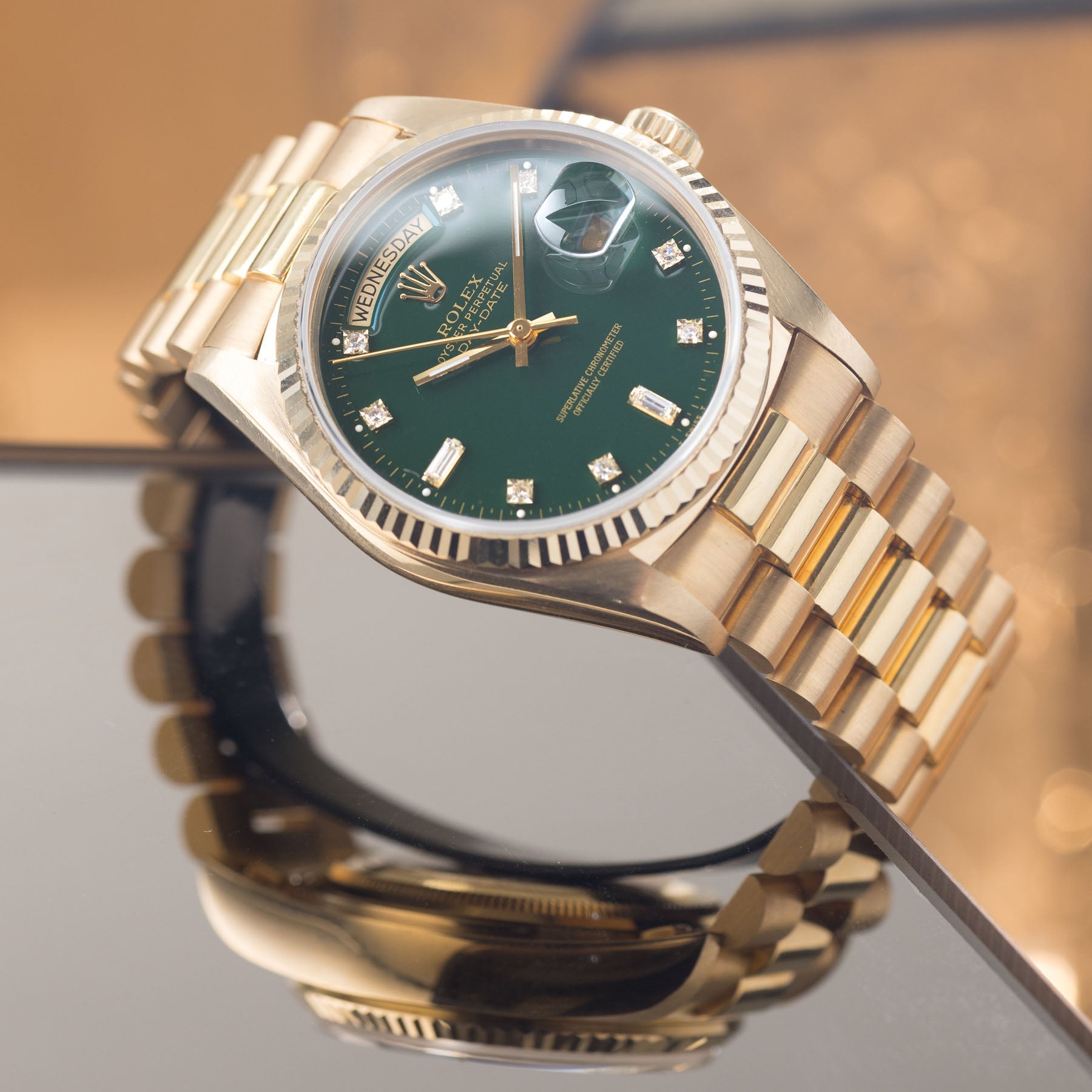 Rolex day date 2024 silver green dial