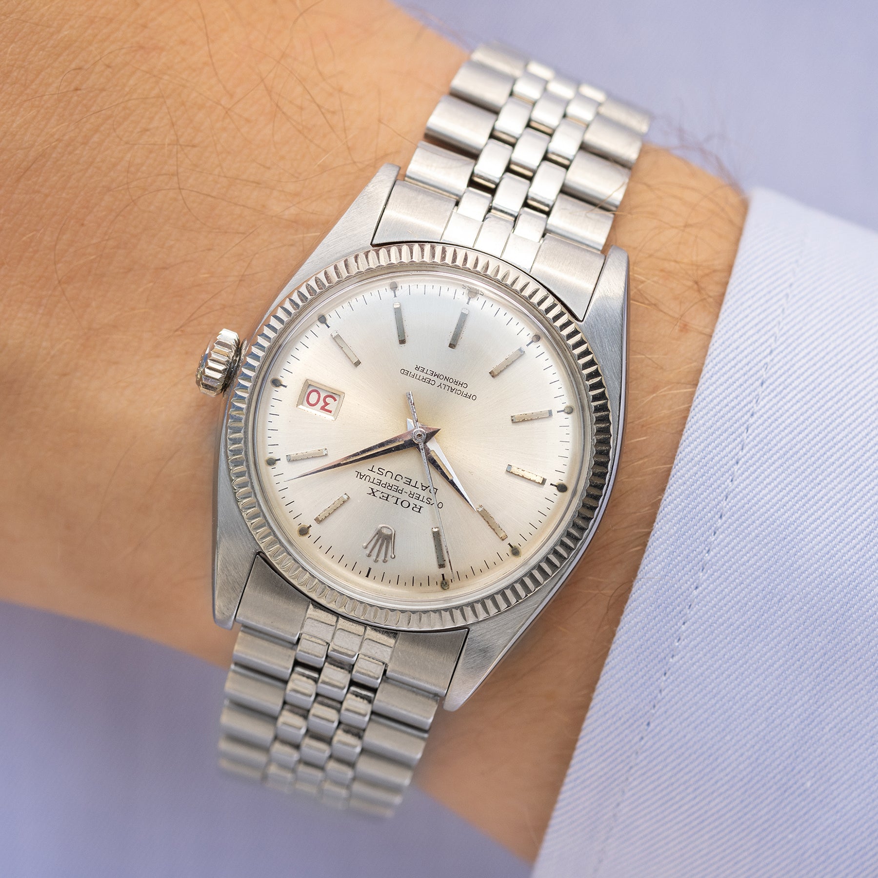 Rolex Datejust 6305 Ovettone Silver Dial with White Gold Bezel