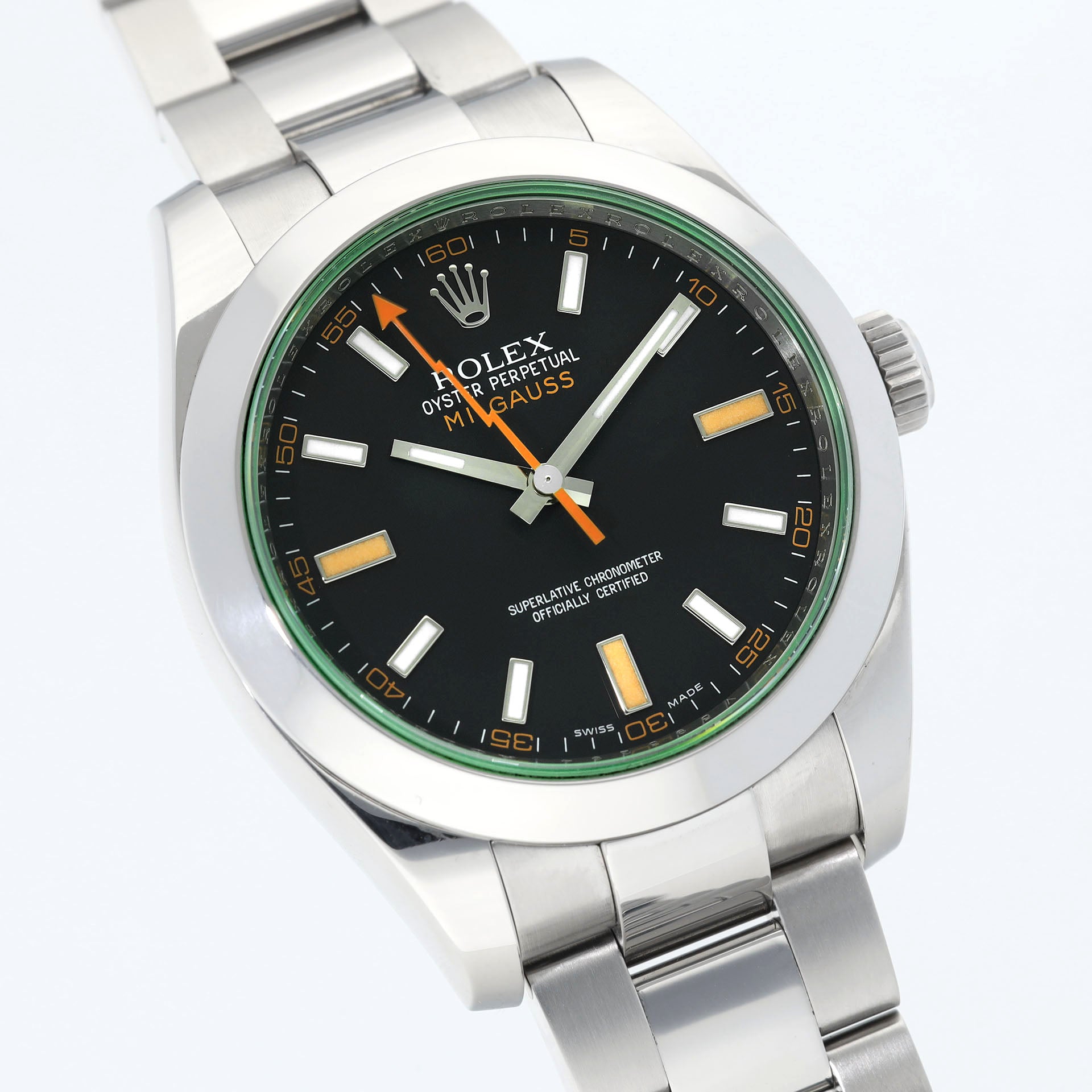 Rolex Milgauss 116400GV Black Dial Green Glass Box and Papers