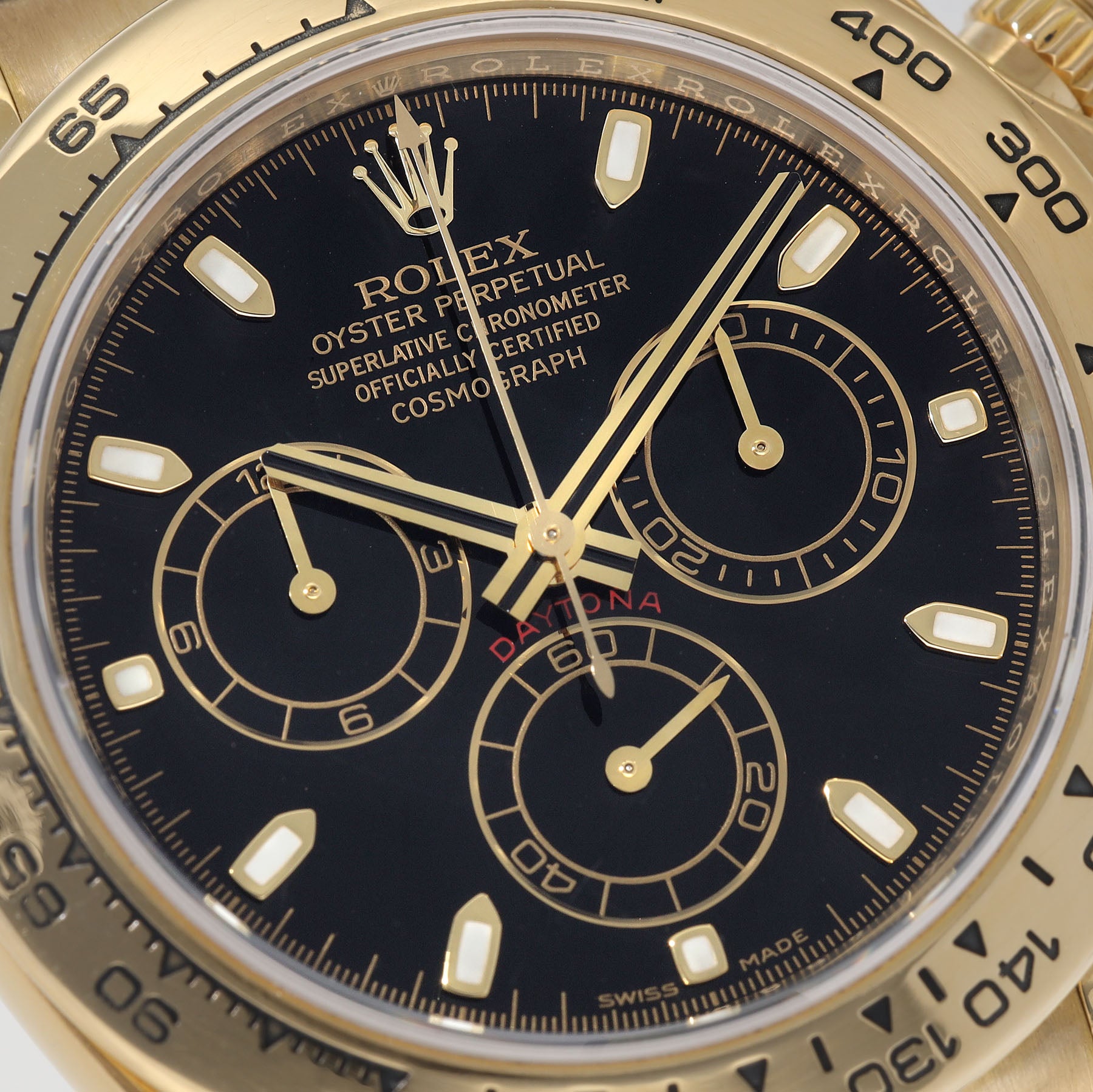 Rolex Daytona 116518 Yellow Gold Case Black Dial Leather Strap