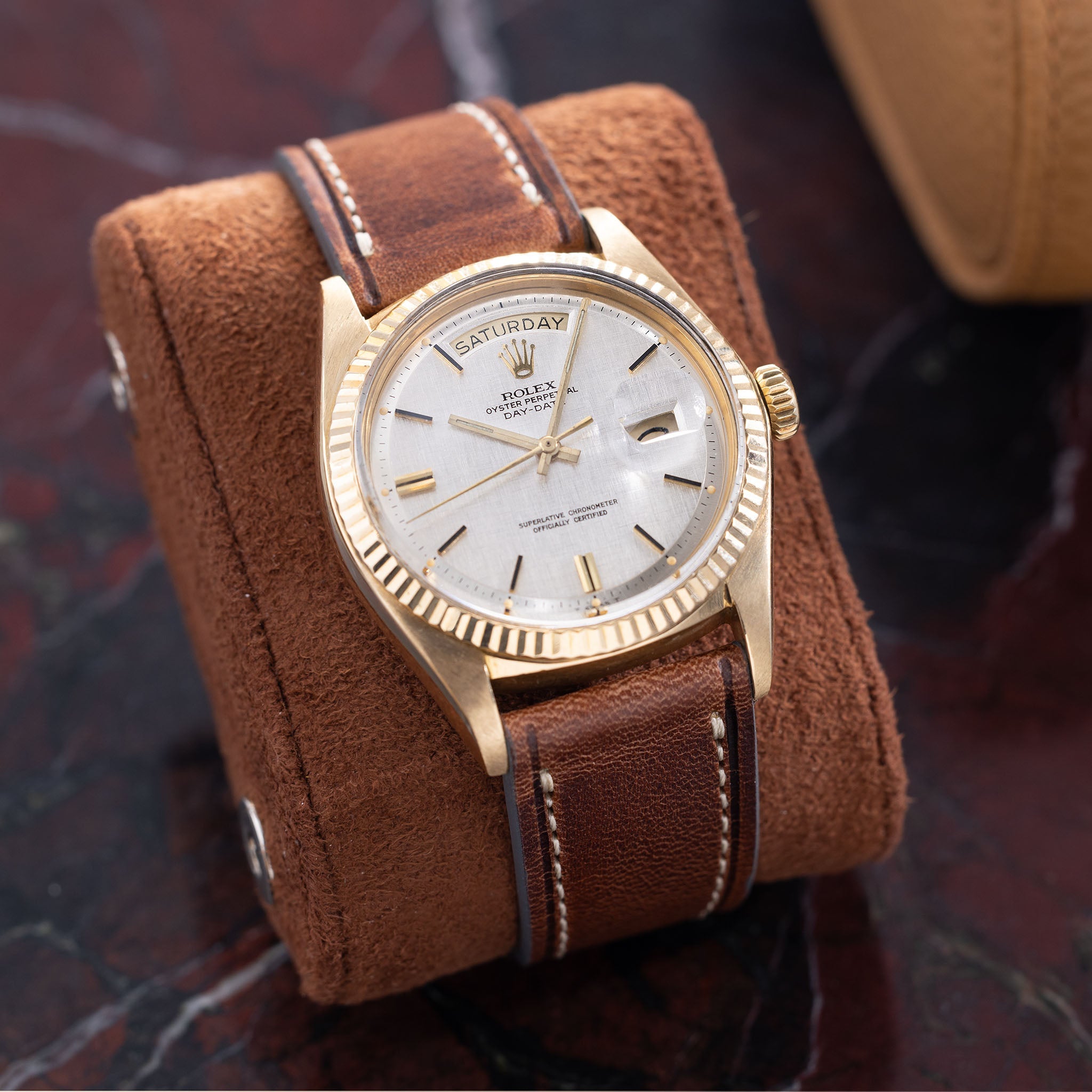 Rolex day hotsell date leather strap