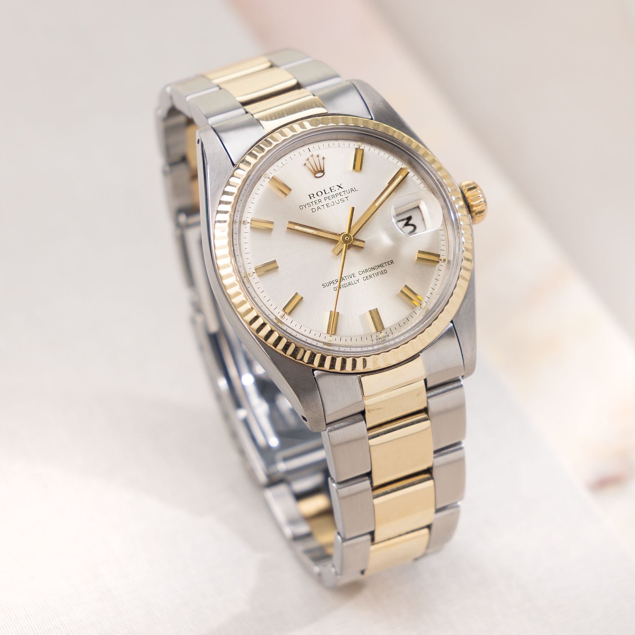 Rolex Datejust Steel and Yellow Gold Silver Wide Boy Dial Ref 1601 