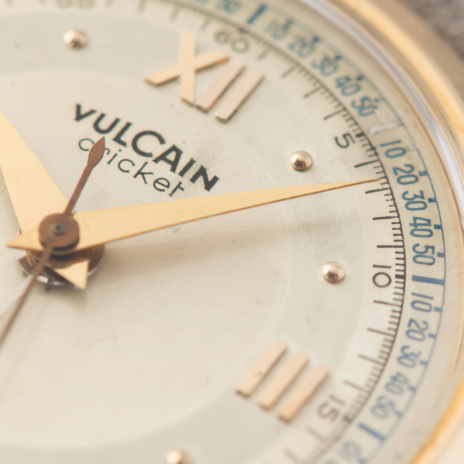 Vulcain Cricket Rose Gold Alarm Watch with blue outer track 