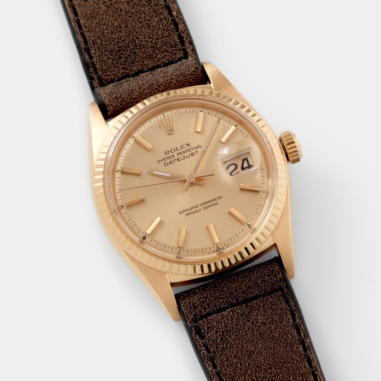 Rolex Datejust Rose Gold 1601 Rose Dial Punched Papers from 1973