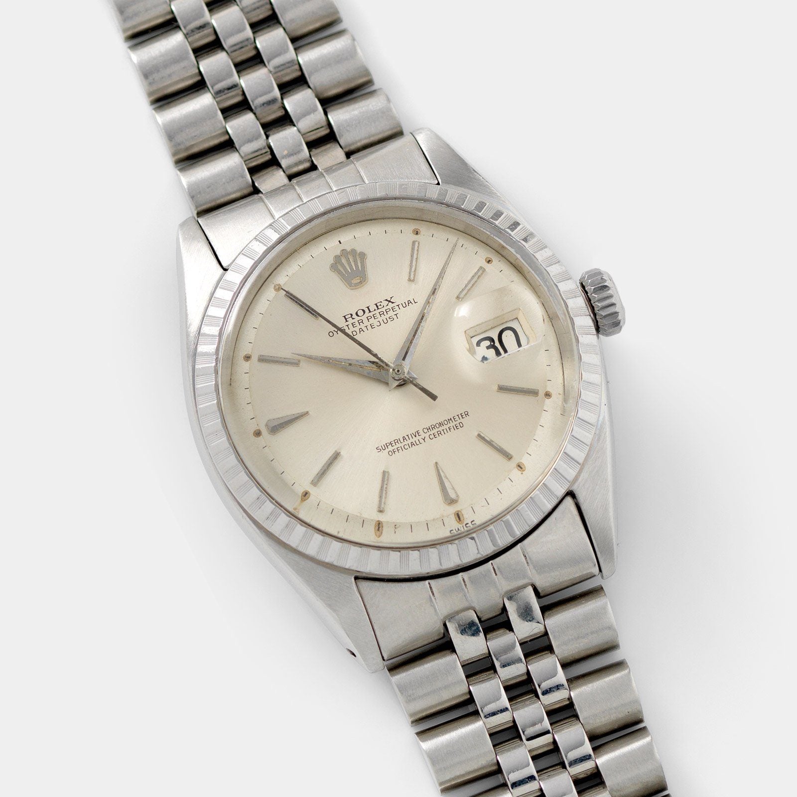 Rolex Datejust Silver Swiss Only Dial 1603 with fluted bezel