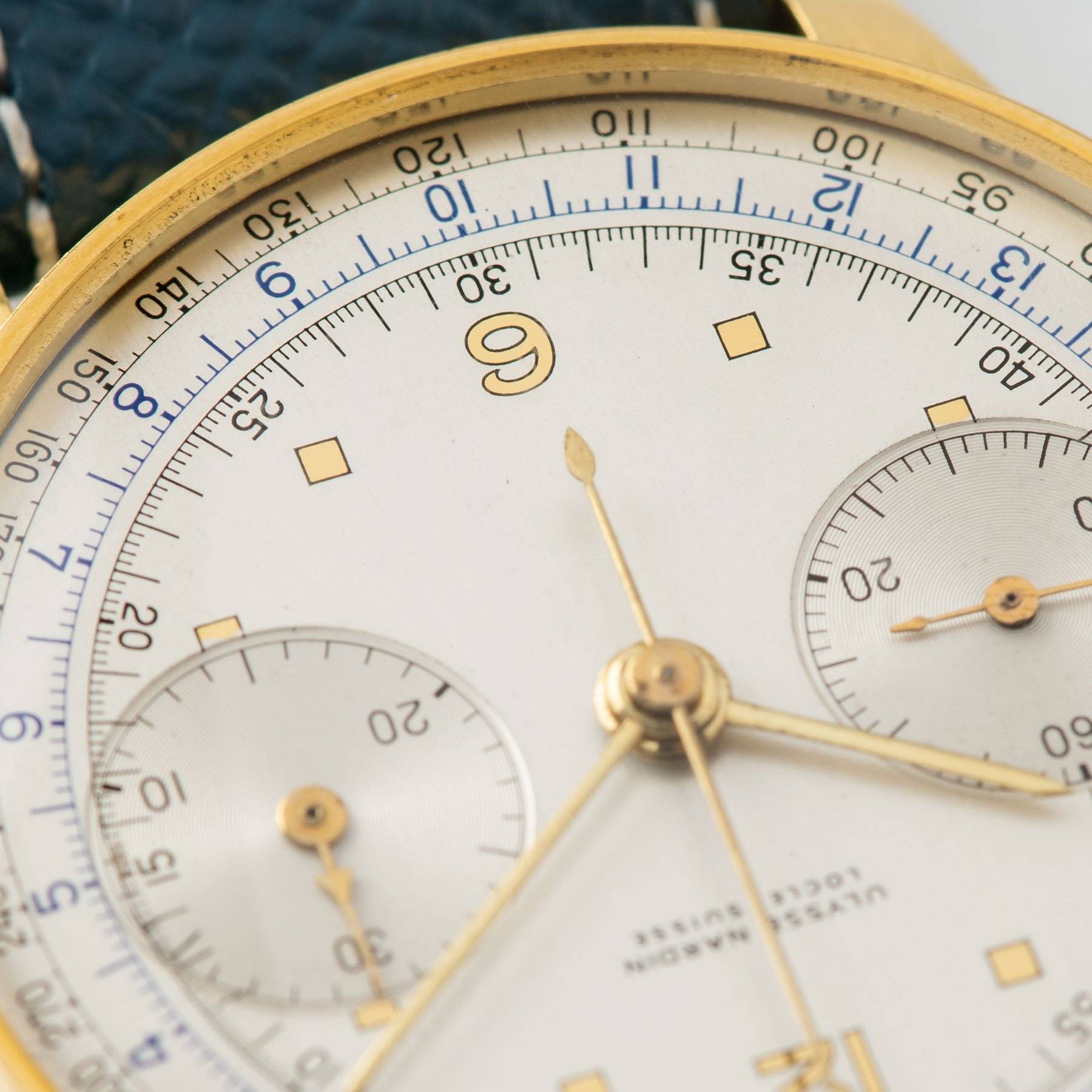 Ulysse Nardin Yellow Gold Mono Pusher Chronograph in 18 yellow gold with a black tachymeter scale