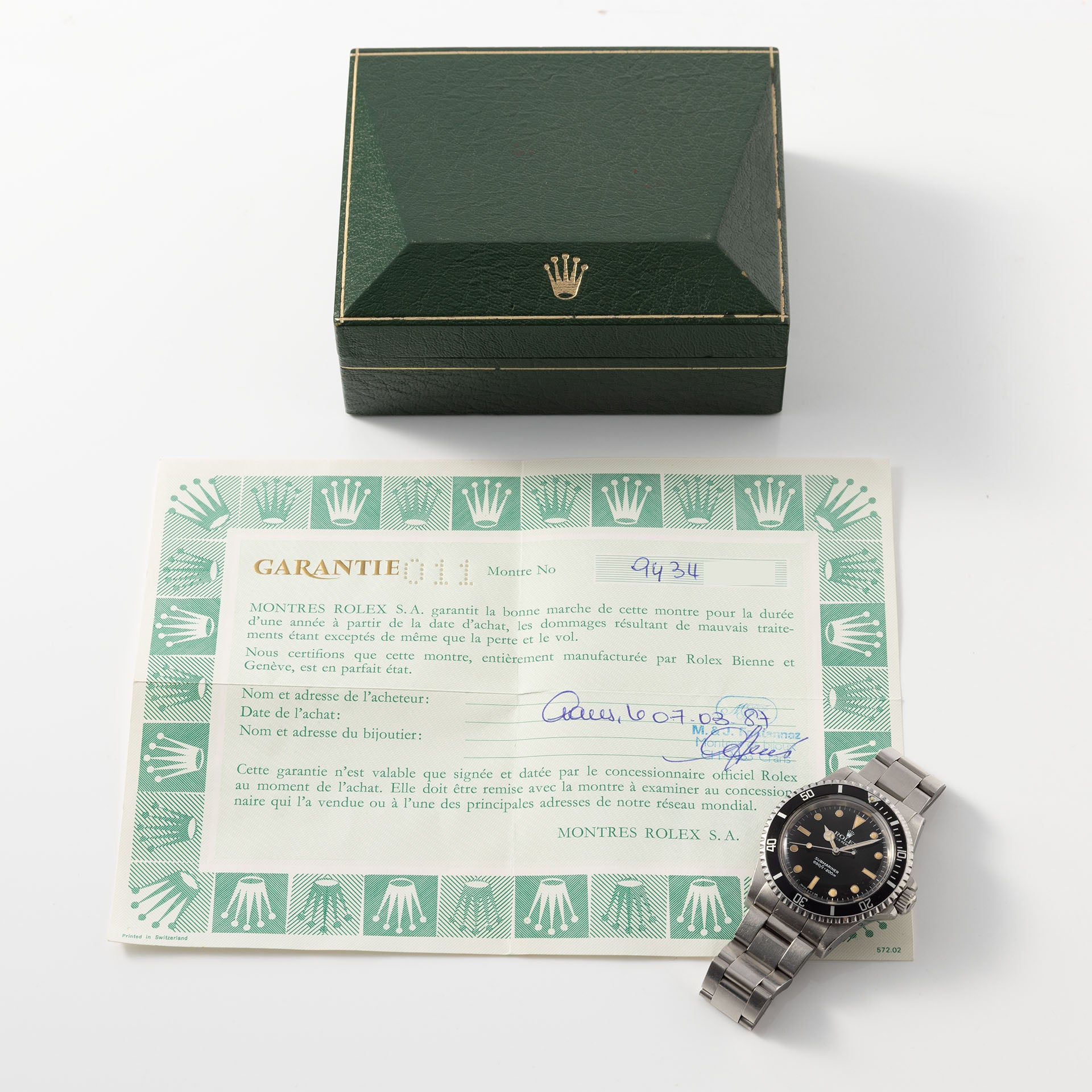 Rolex Submariner 5513 White Gold Hour Markers Box and Papers
