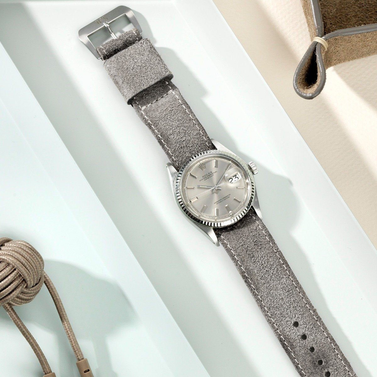 One Piece Nato Rugged Grey Leather Watch Strap