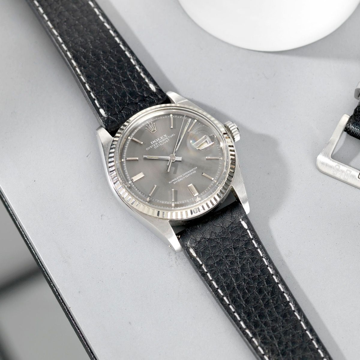 Rolex 1601 Datejust Black Rich Leather Watch Strap