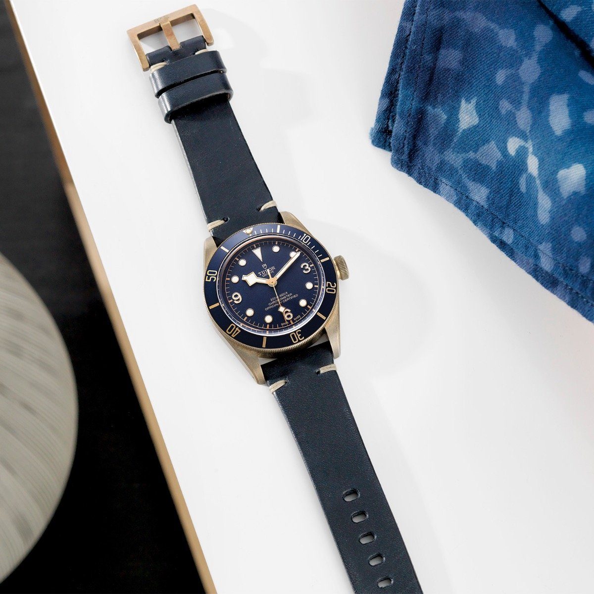 Bronze Perfect Match Blue Leather Watch Strap