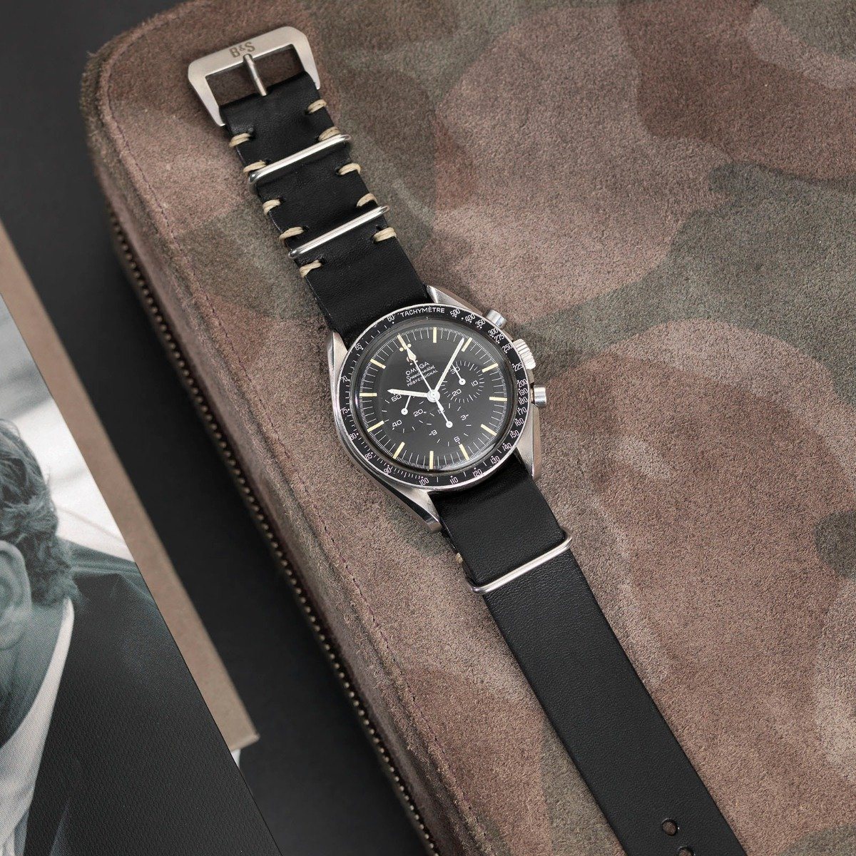 Omega Black Nato Leather Watch Strap
