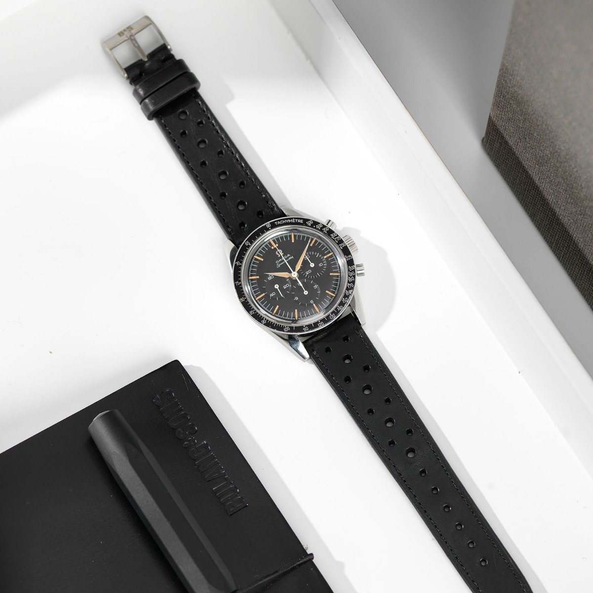 Omega Racing Black Leather Watch Strap